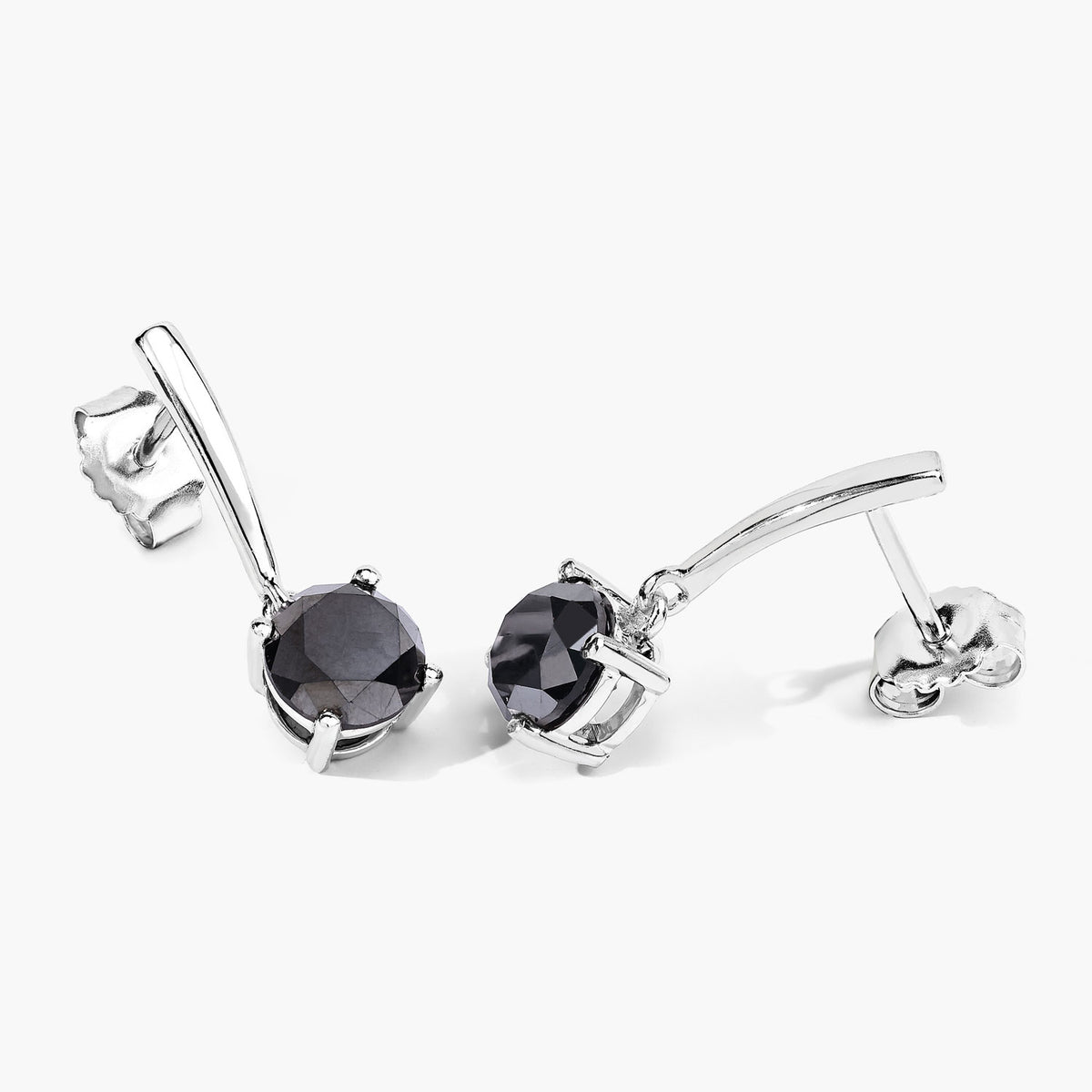 3.04 Cttw Round Black Diamond Rhodium over Silver Solitaire Drop Dangle Earrings