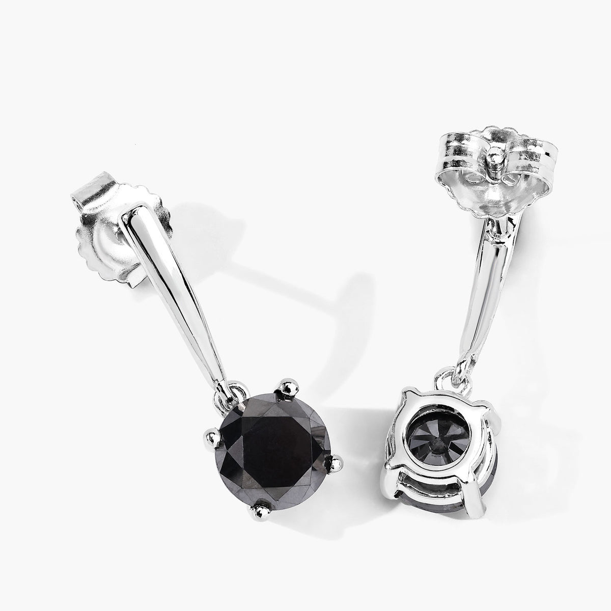 3.04 Cttw Round Black Diamond Rhodium over Silver Solitaire Drop Dangle Earrings