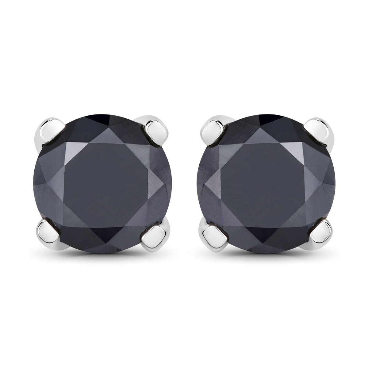 3.17 Cttw Round Black Diamond Rhodium over Silver Solitaire Stud Earrings