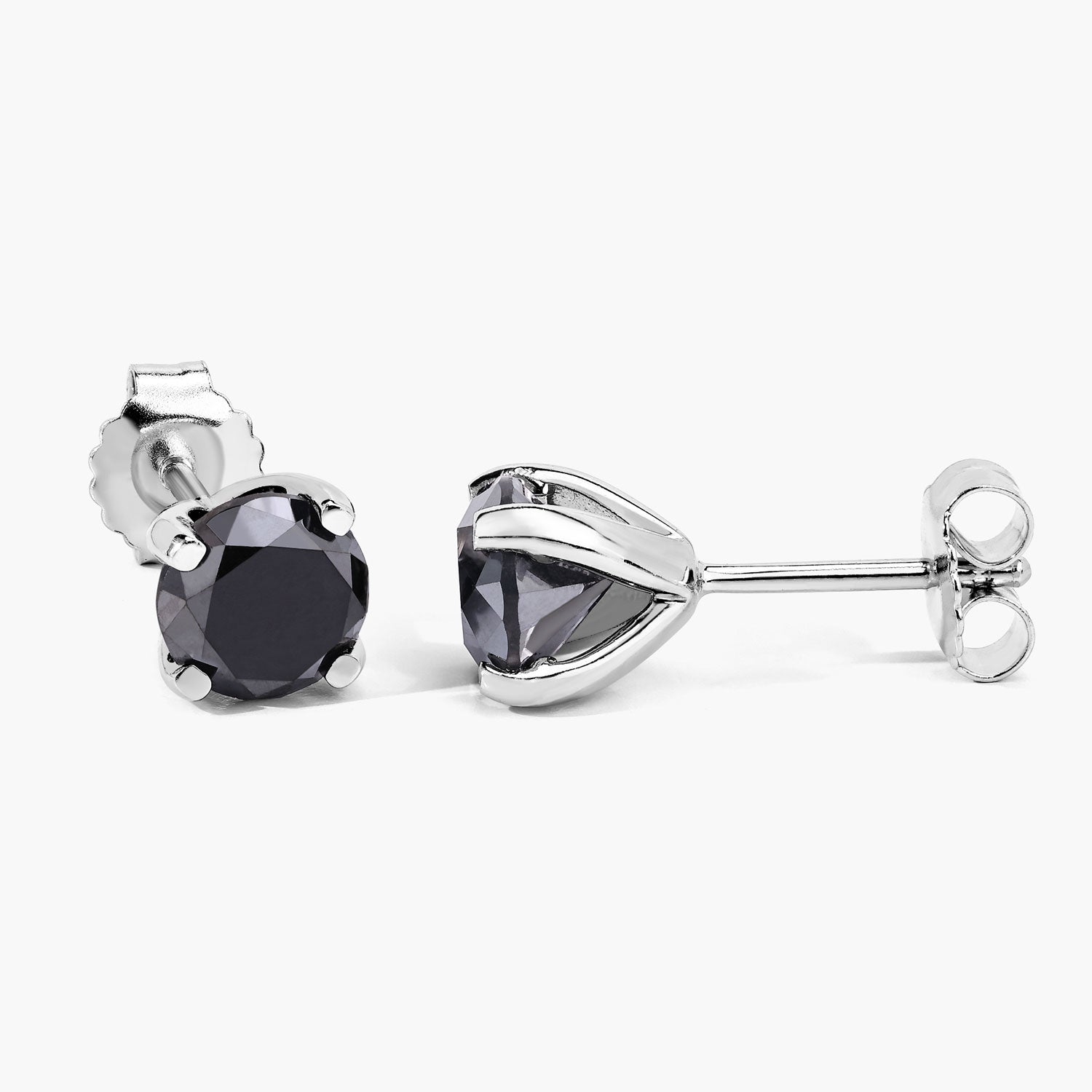 3.17 Cttw Round Black Diamond Rhodium over Silver Solitaire Stud Earrings