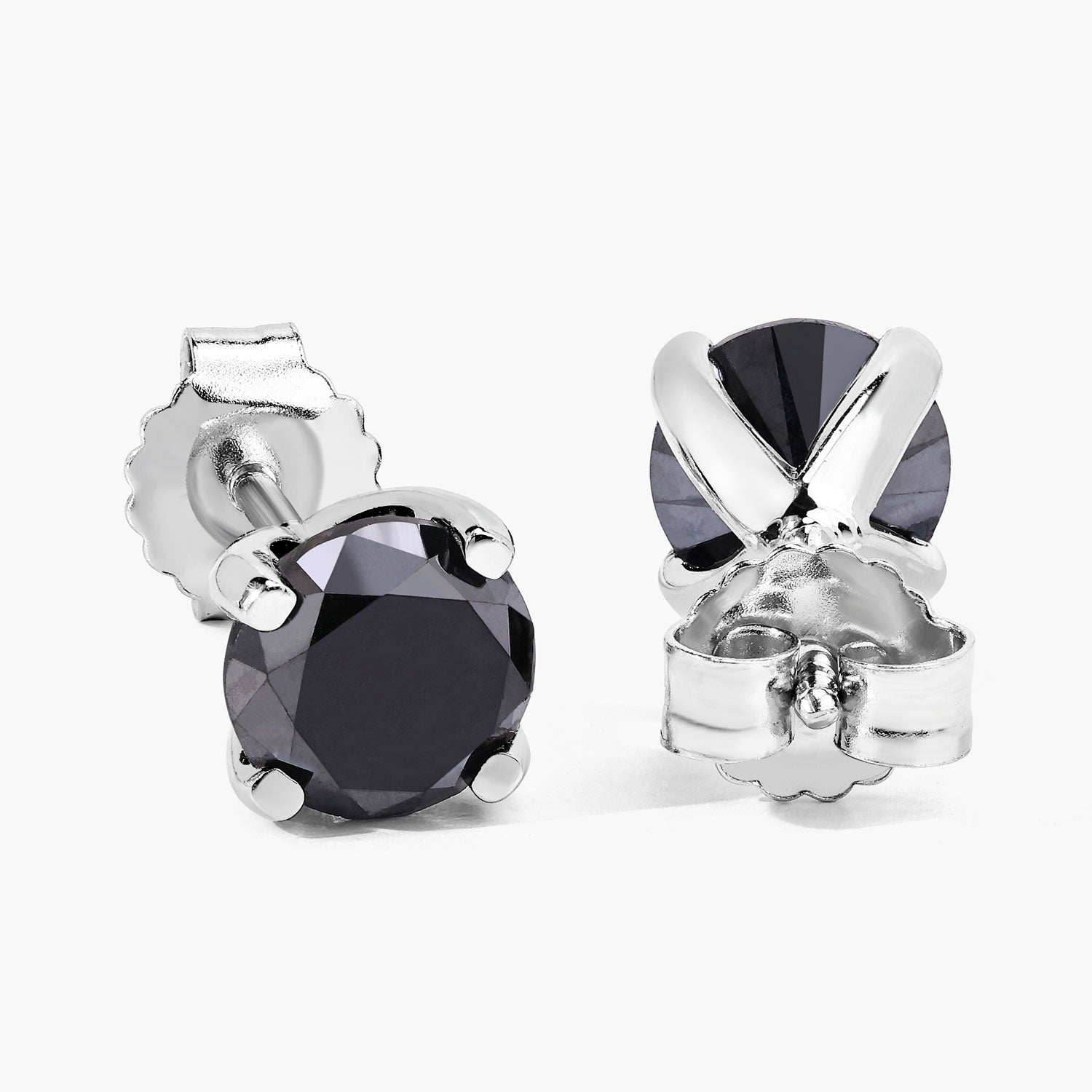 3.17 Cttw Round Black Diamond Rhodium over Silver Solitaire Stud Earrings