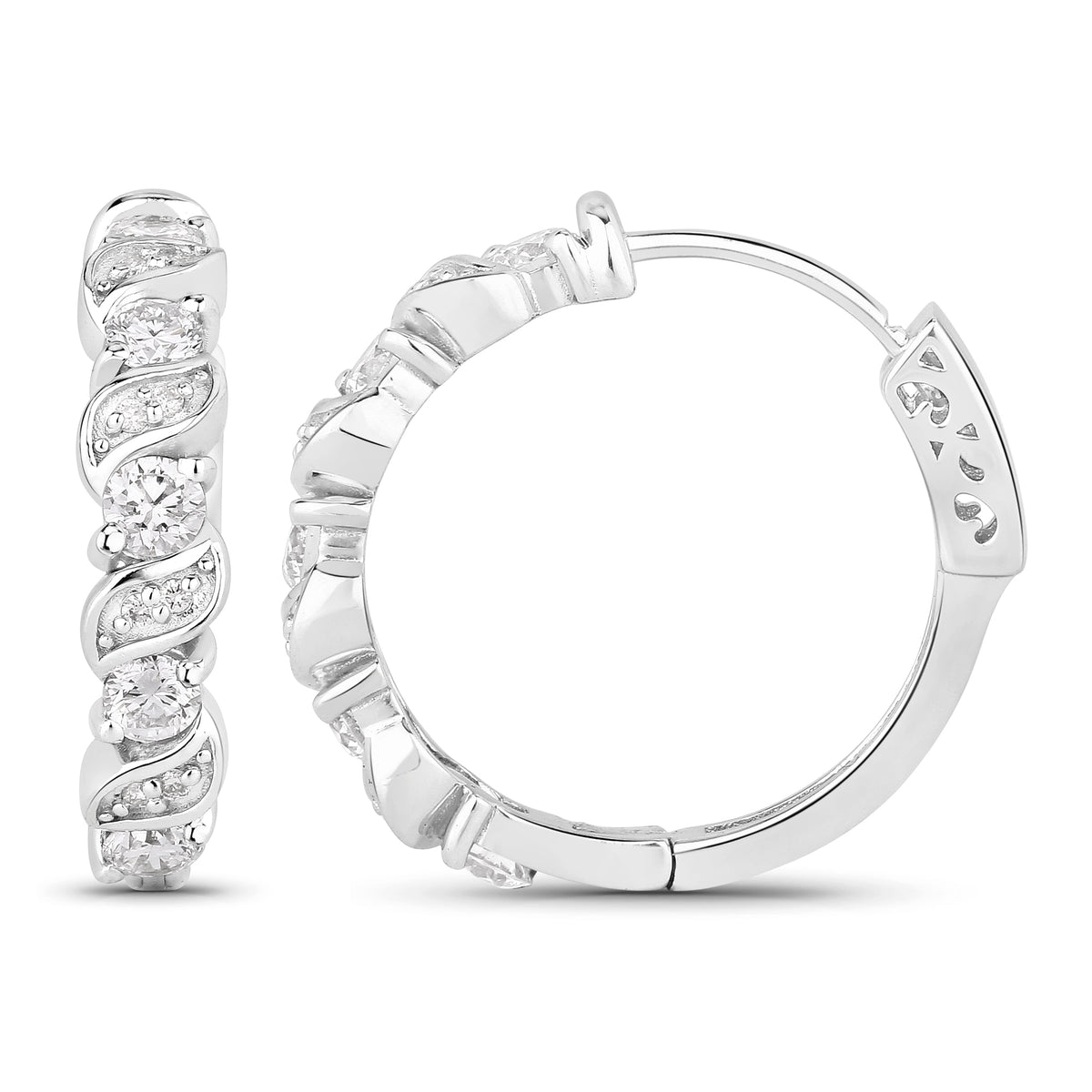 1.18 Ctw Round White Lab Created Diamond Sterling Silver Wave Swirl Hoop Earrings