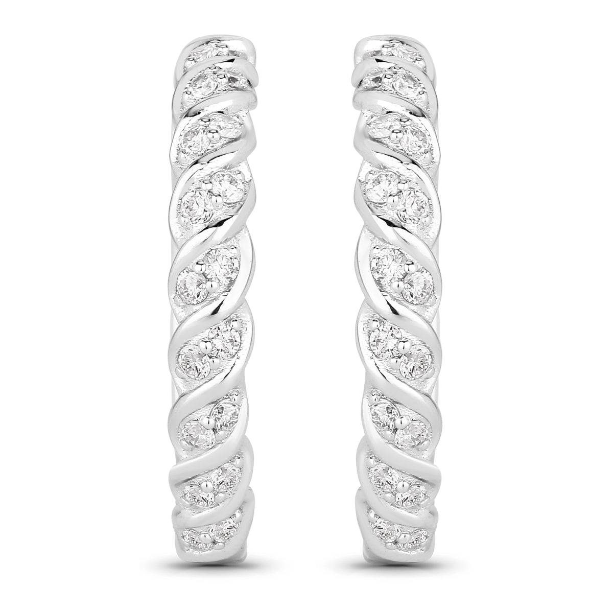 0.79 Ctw Round White Lab Created Diamond Sterling Silver Twisted Rope Hoop Earrings