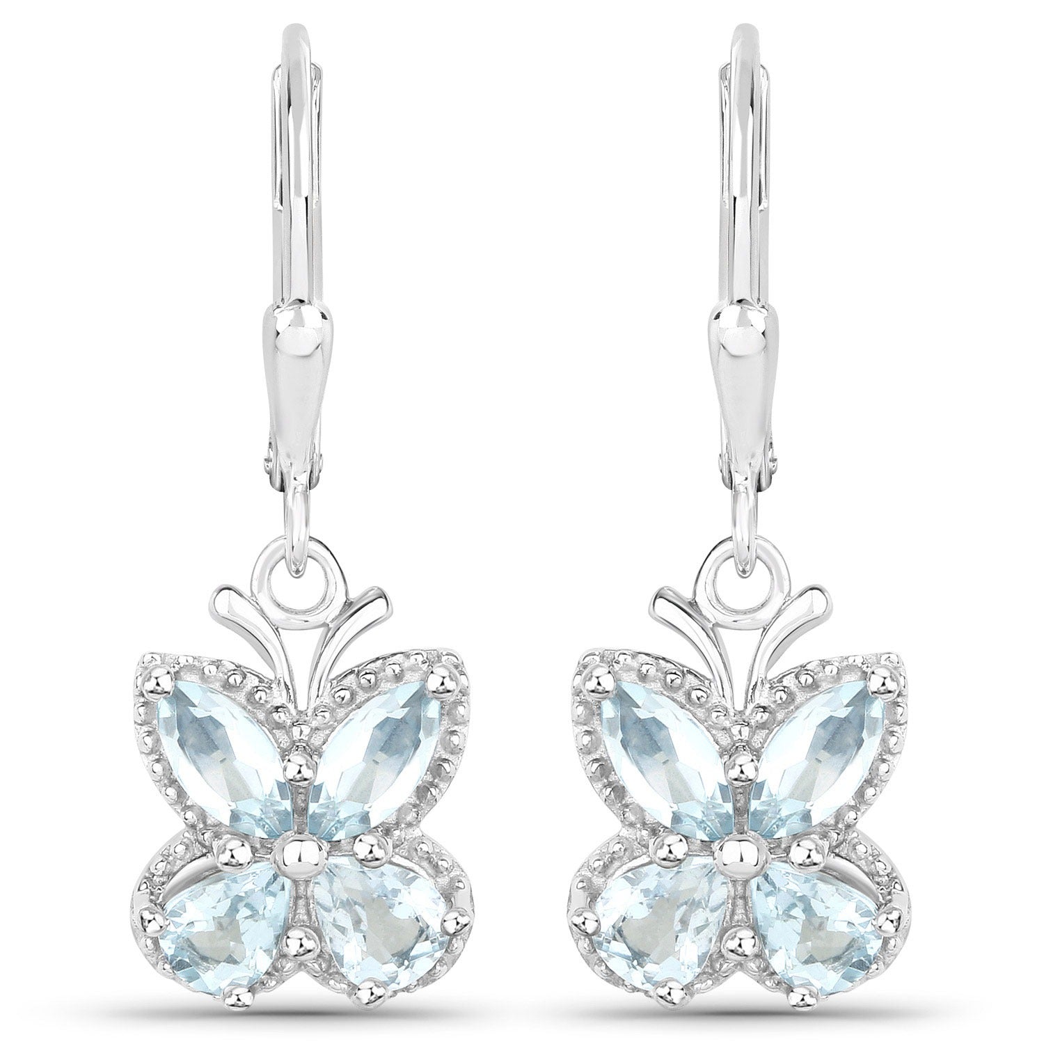 Natural Blue Aquamarine Butterfly Earrings