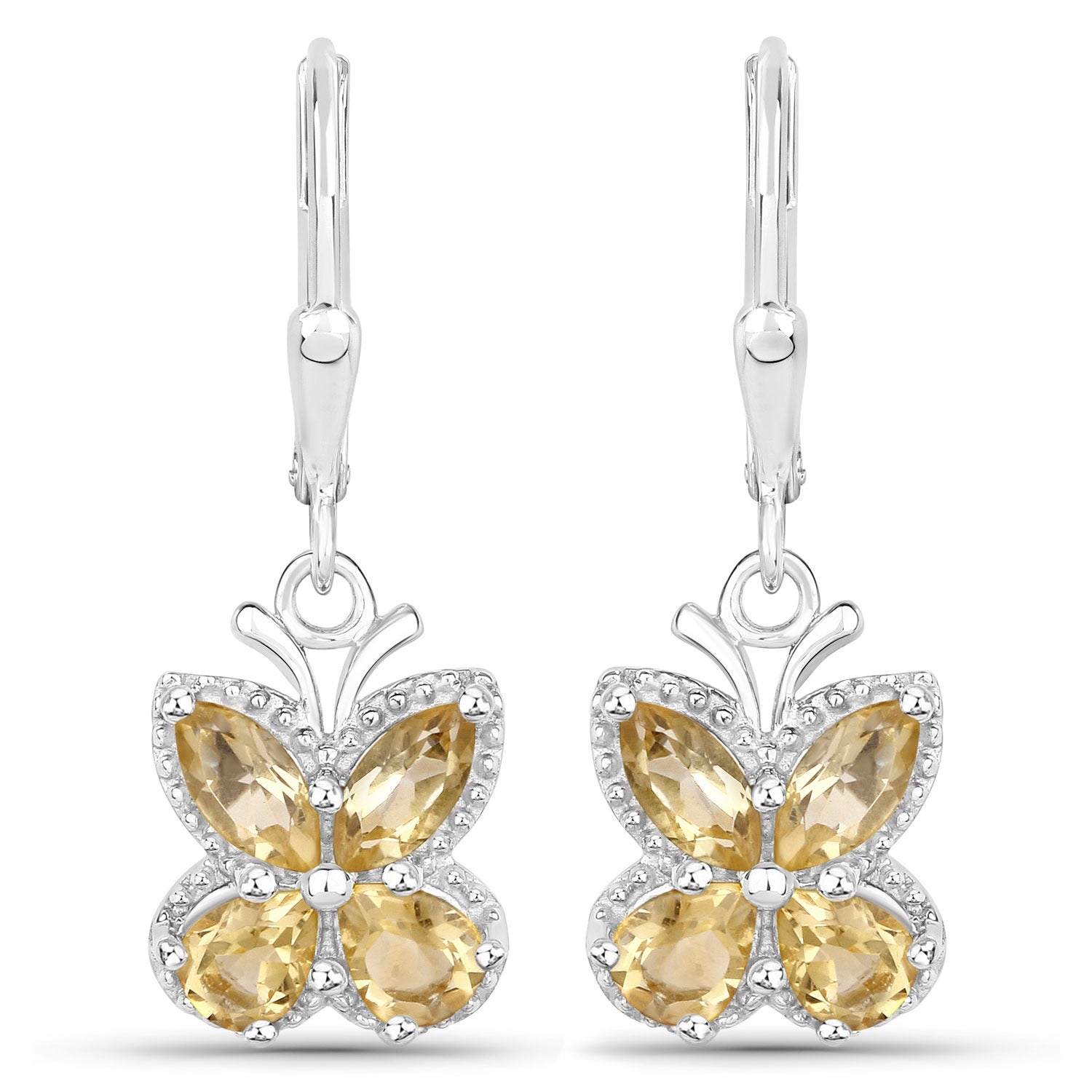 Natural Yellow Citrine Butterfly Earrings