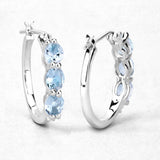 Genuine Blue Aquamarine and Diamond Hoops Earrings