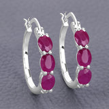 Genuine Pink Ruby and Diamond Hoop Earrings