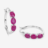 Genuine Pink Ruby and Diamond Hoop Earrings