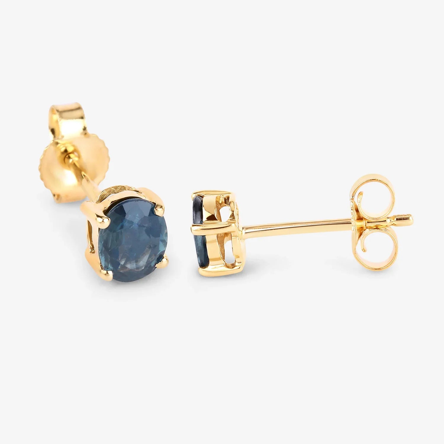 Genuine Blue Sapphire 10K Gold Oval Earrings