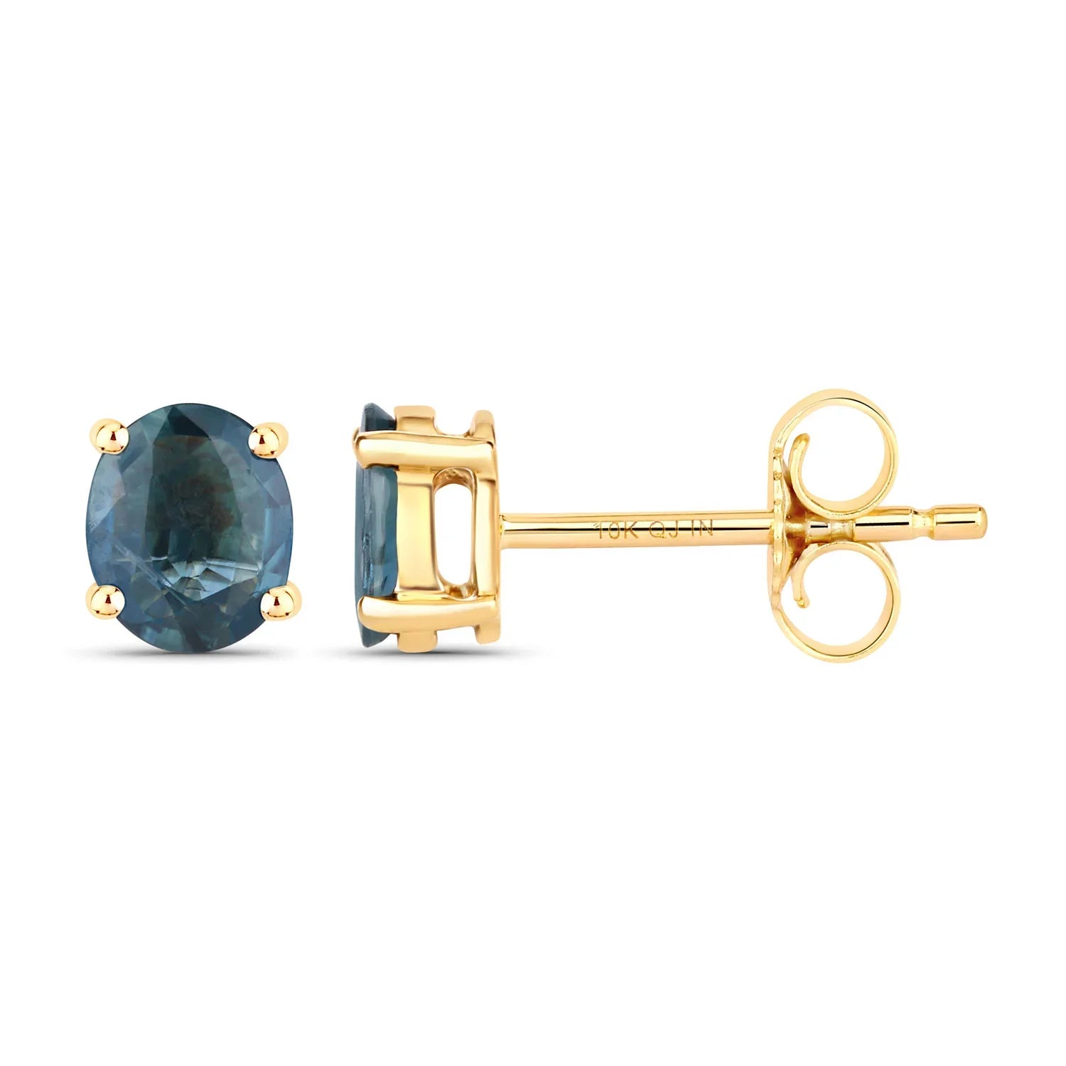 Genuine Blue Sapphire 10K Gold Oval Earrings
