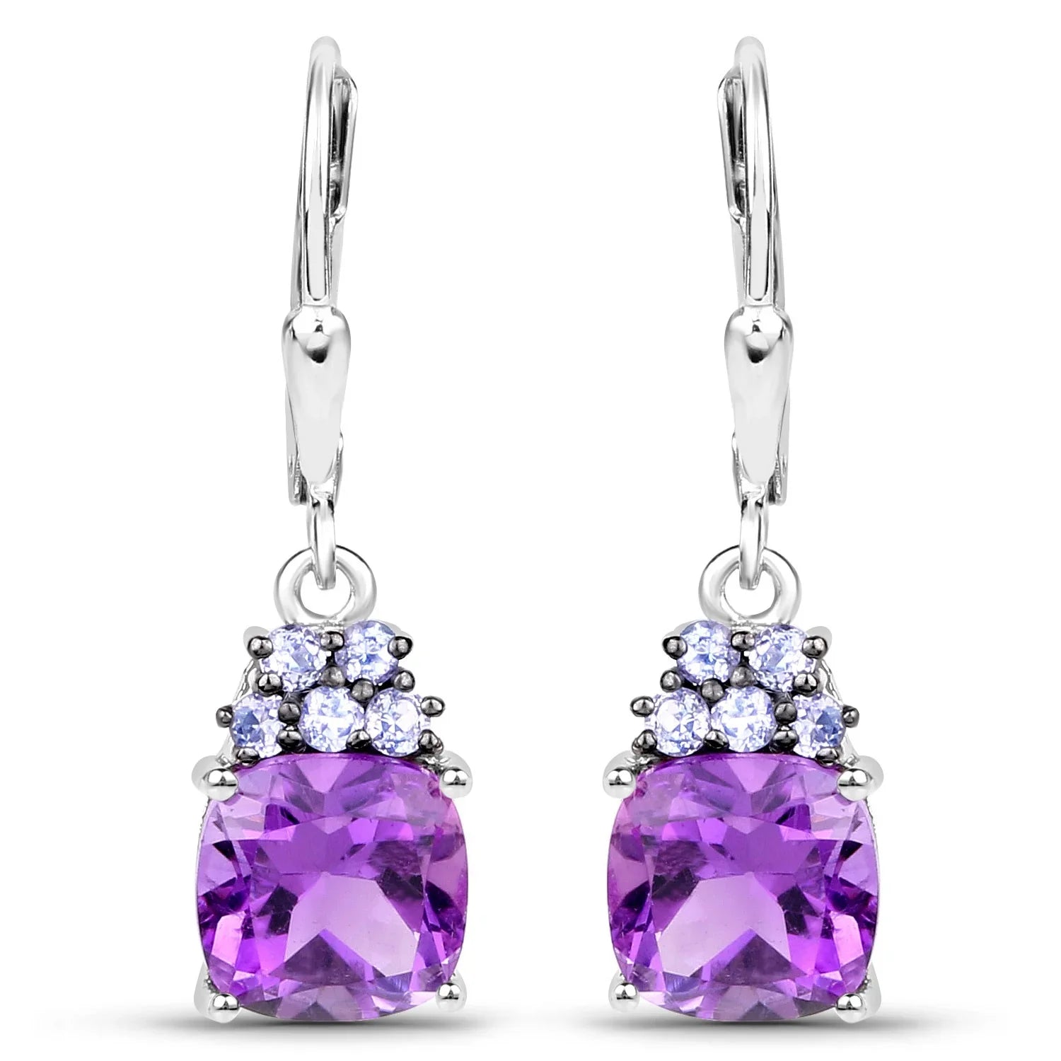 Purple Amethyst Cushion Dangle Earrings Fine Color Jewels amethyst earrings, Amethyst Earrings February Birthstone, cushion earrings, dangal earrings, purple stone earrings silver, real amethyst earrings, silver and amethyst earrings, sterling silver amethyst earrings