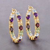 Multicolor Gemstone Hoop Earrings