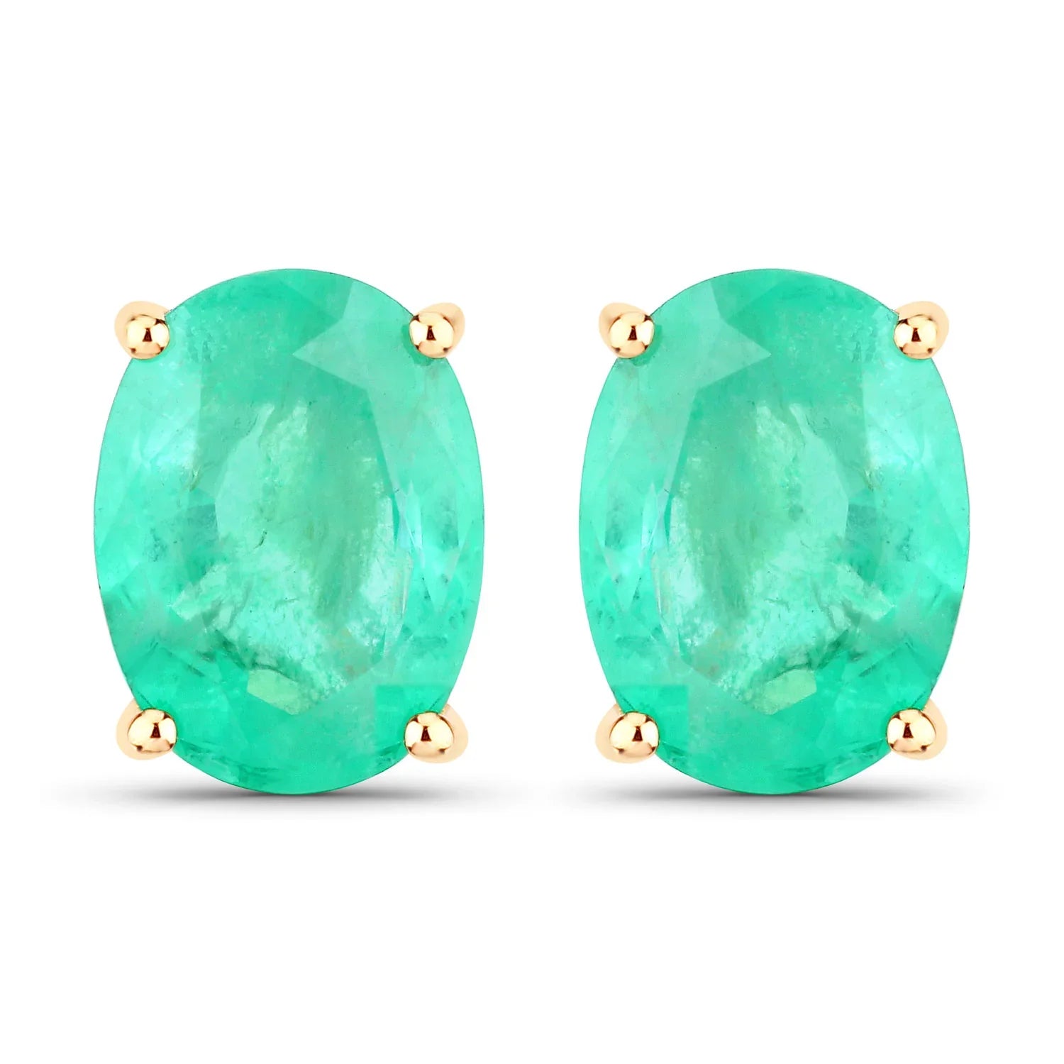Genuine Green Zambian Emerald Oval Stud Earrings