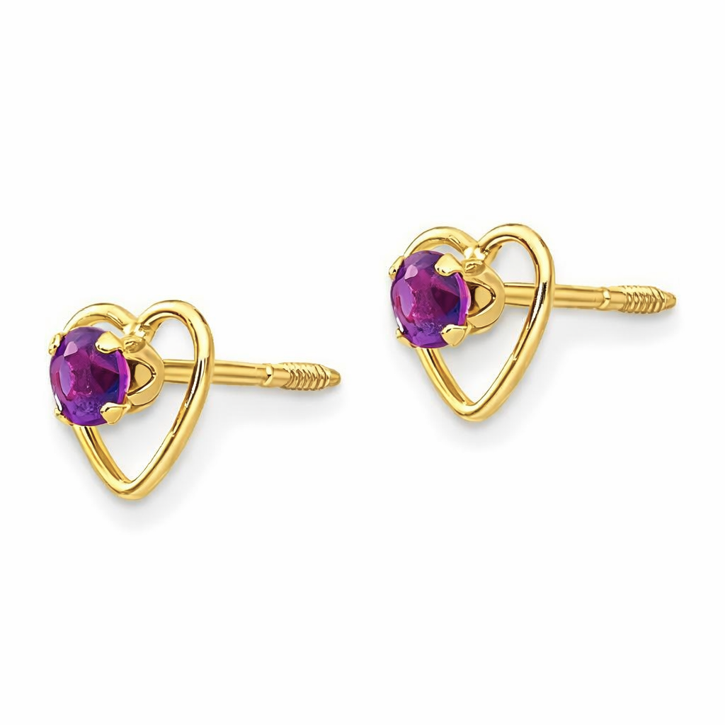 14k Yellow Gold Birthstone Heart Stud Earrings