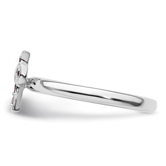 Natural Rhodolite Garnet Silver Stackable Cross Ring