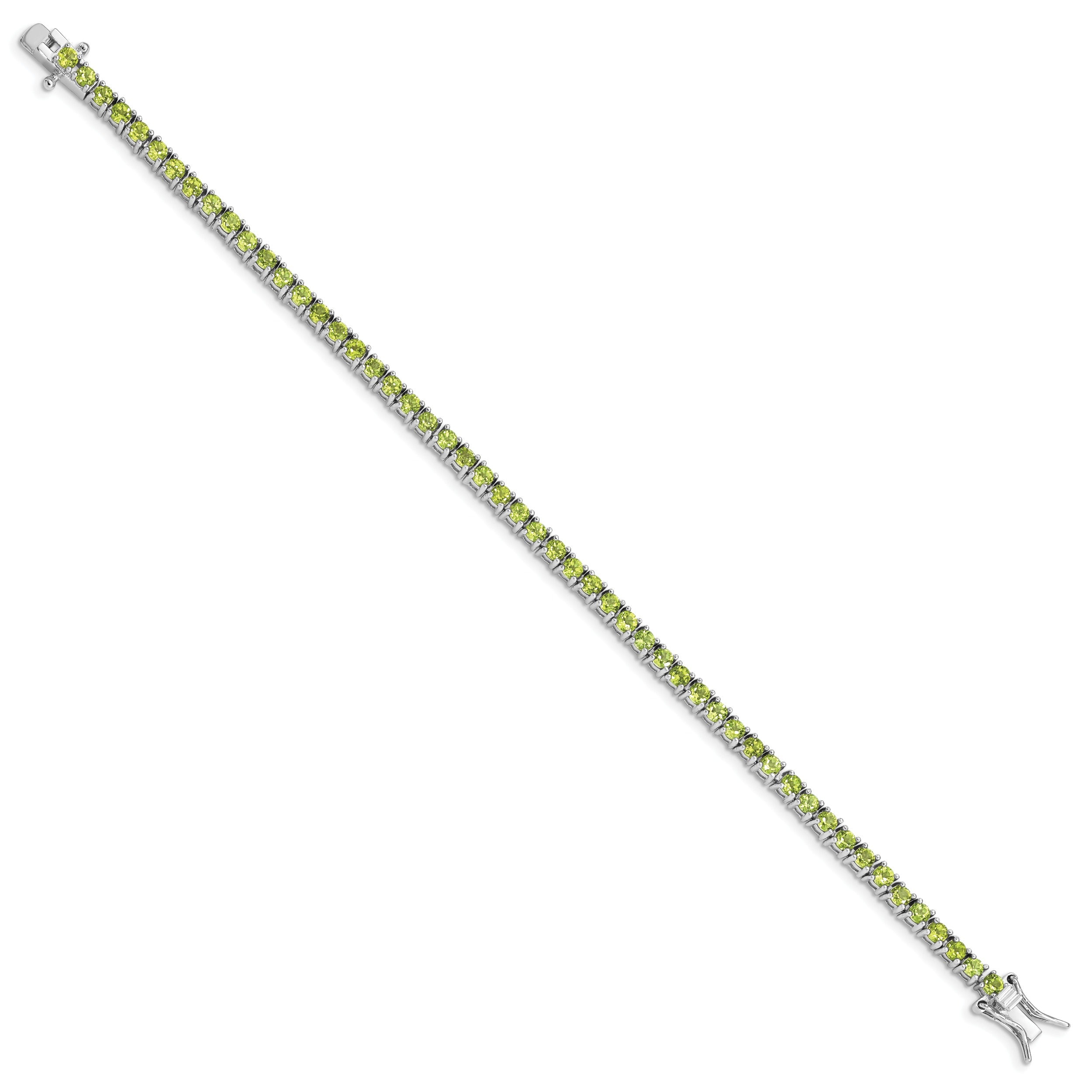 5.45 Ct Round Green Peridot Prong Rhodium Over Silver Tennis Bracelet
