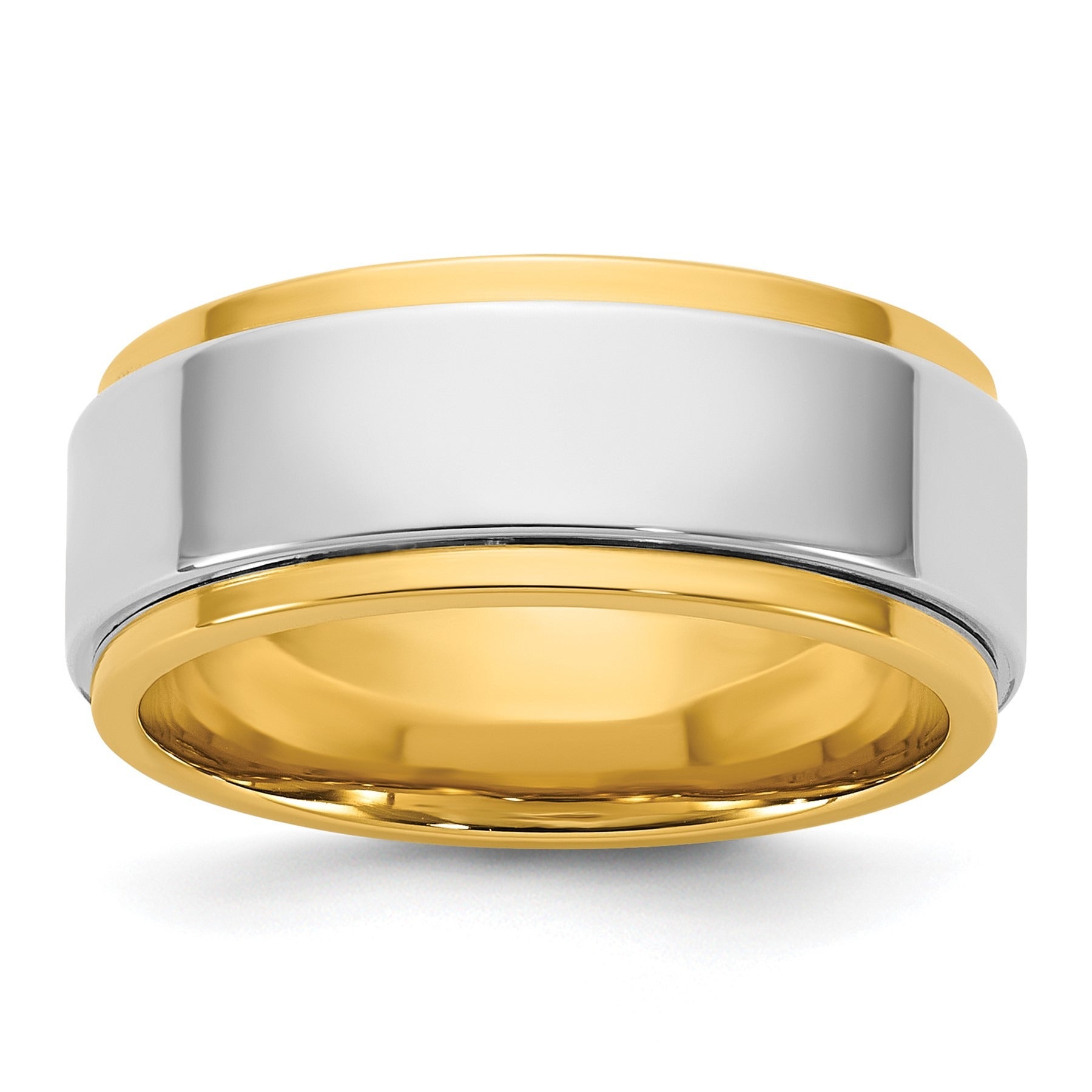 14k Two-Tone 6mm Step Edge Wedding Band Ring for Men and Women