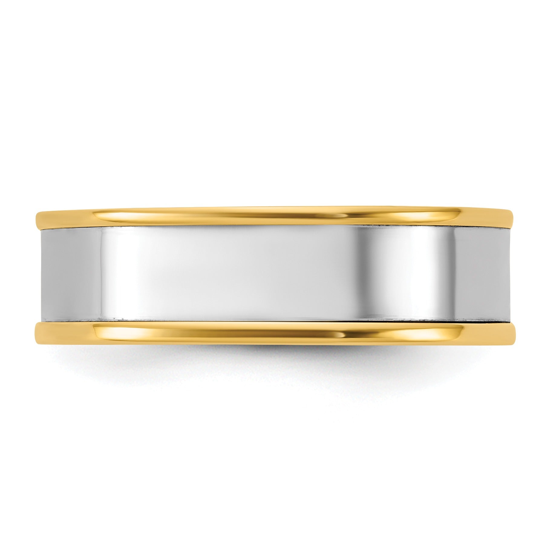 14k Two-Tone  Step Up Flat Edge Wedding Band Unisex Ring