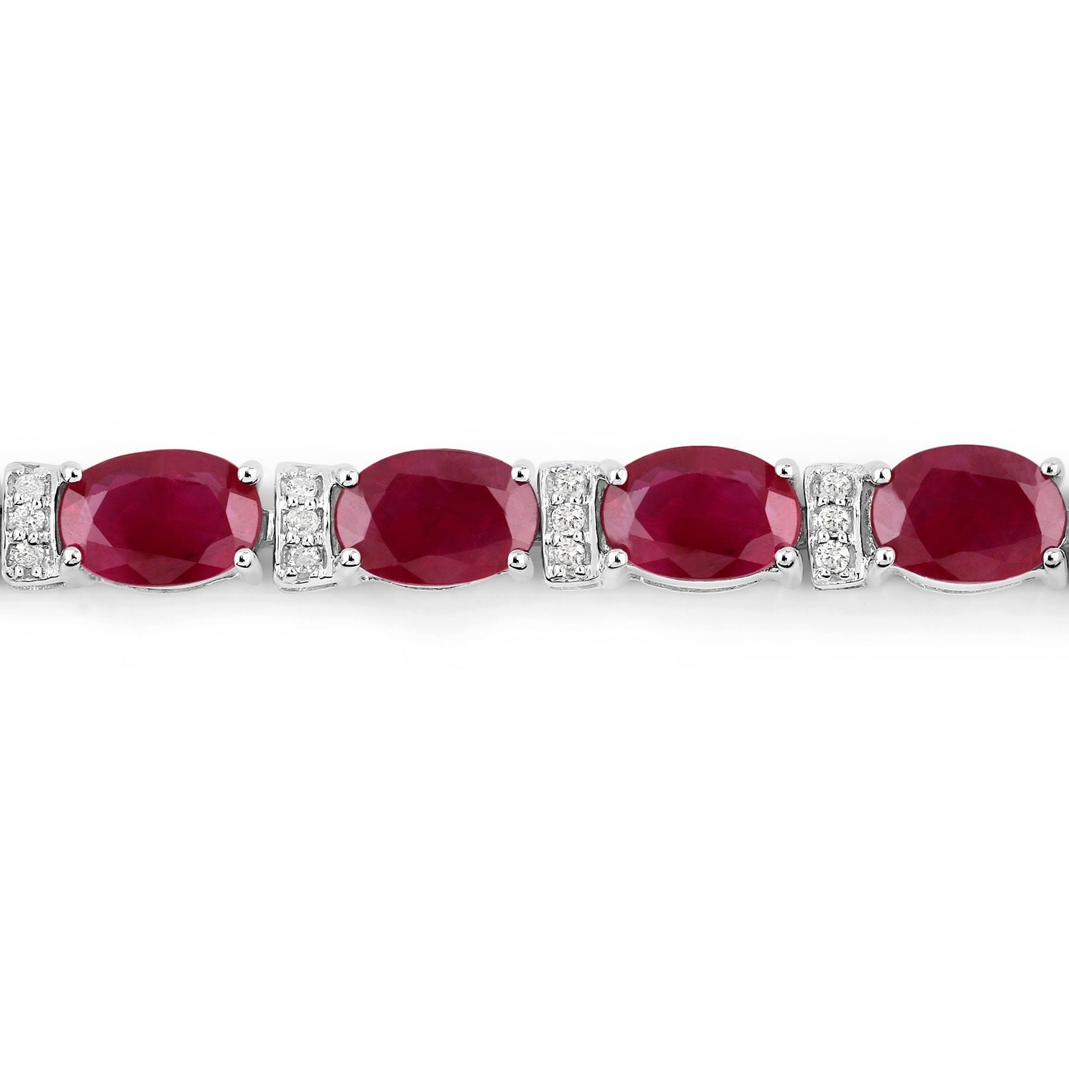 11.67 Ct Oval Ruby and White Diamond Prong 14K White Gold Tennis Bracelet