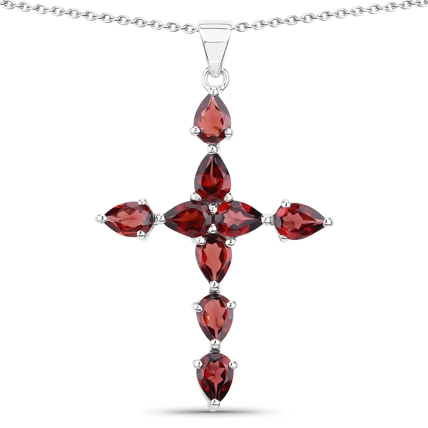 Natural Red Garnet Cross Necklace
