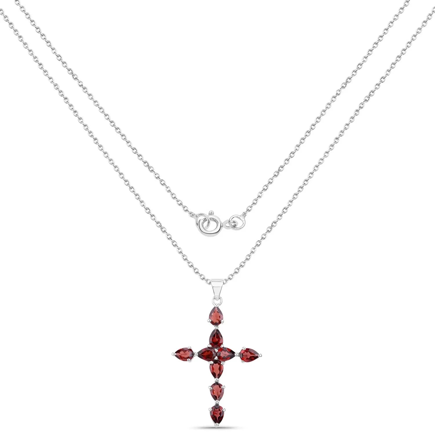 Natural Red Garnet Cross Necklace
