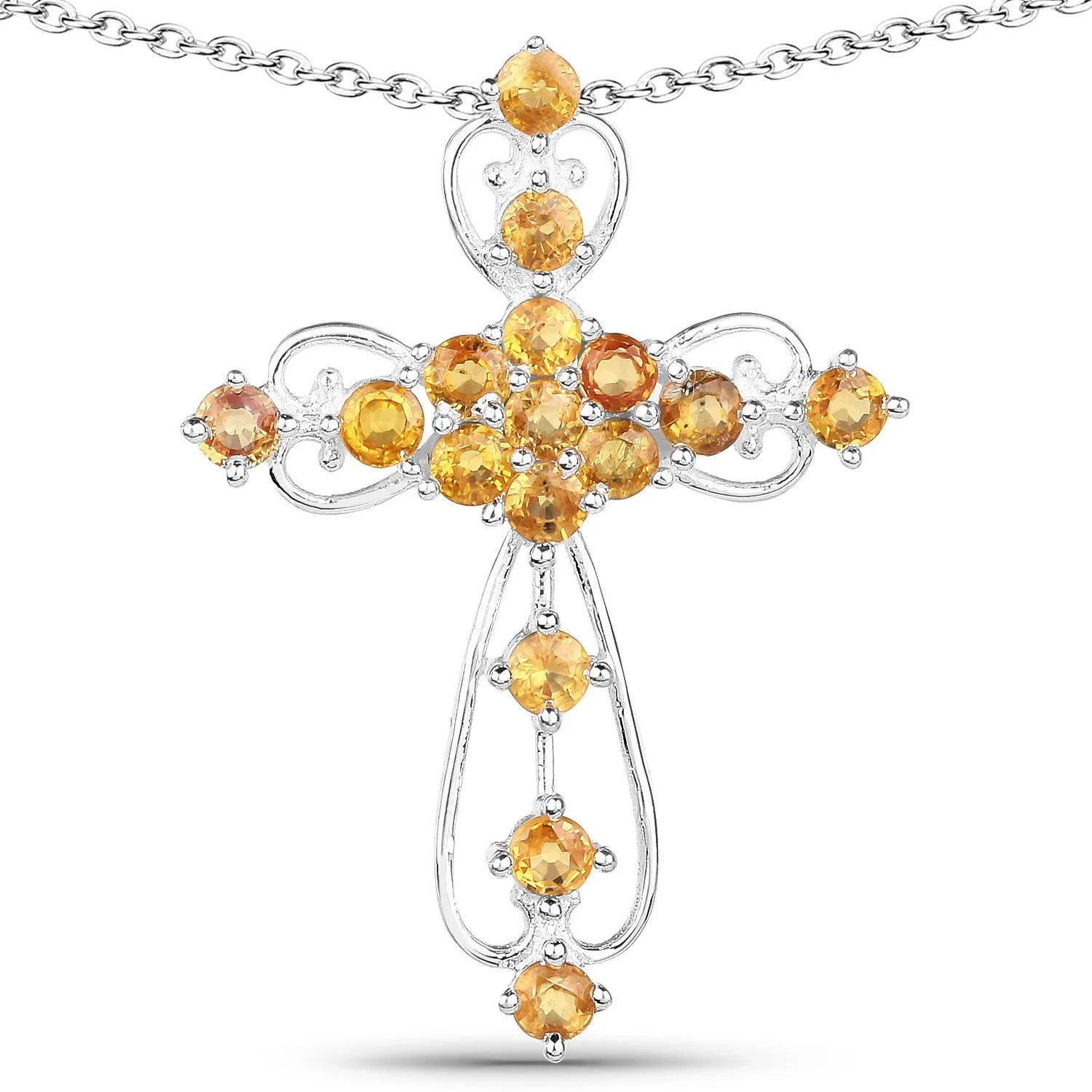 Natural Yellow Sapphire Cross Necklace