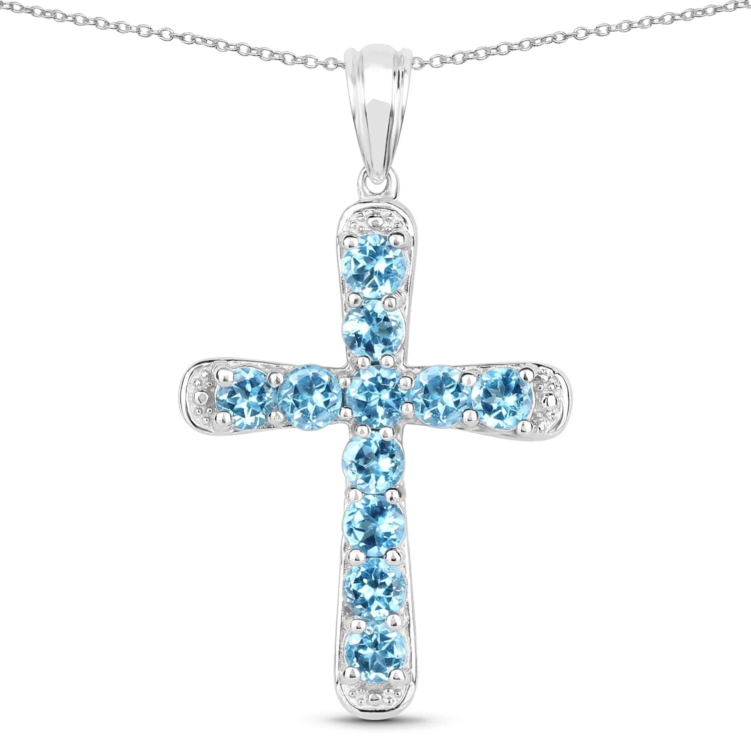 Natural Blue Topaz Cross Necklace