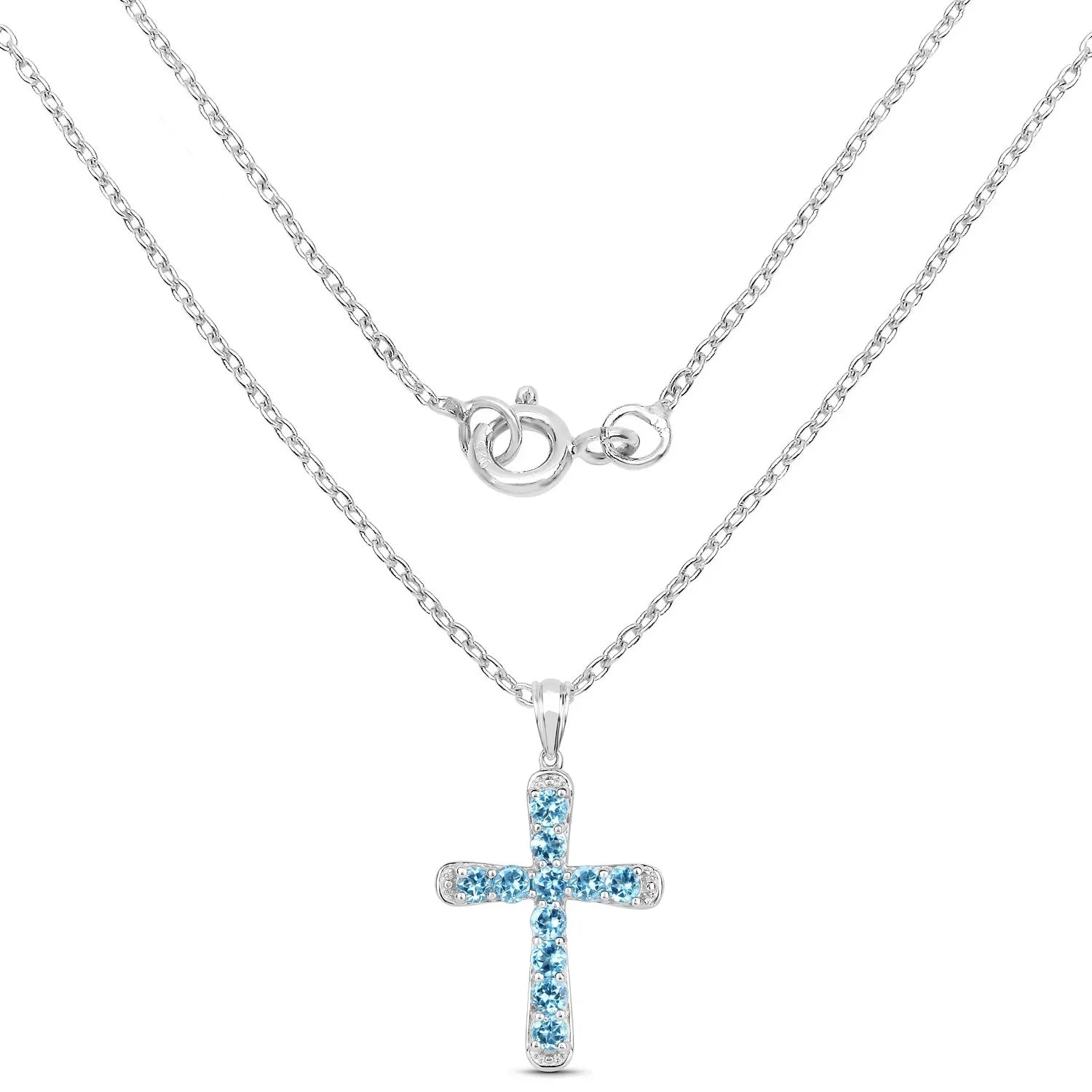 Natural Blue Topaz Cross Necklace