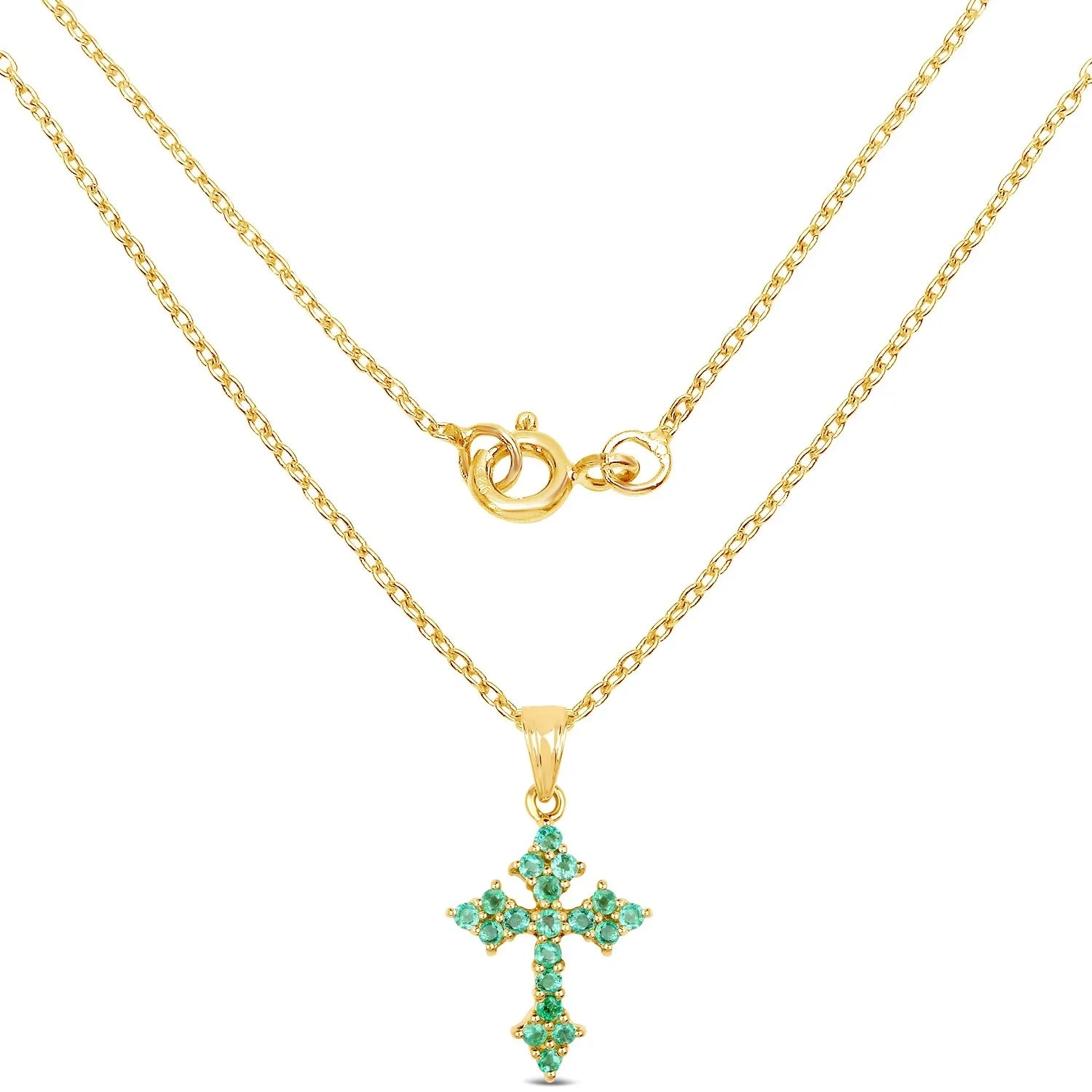 Natural Zambian Emerald Cross Necklace