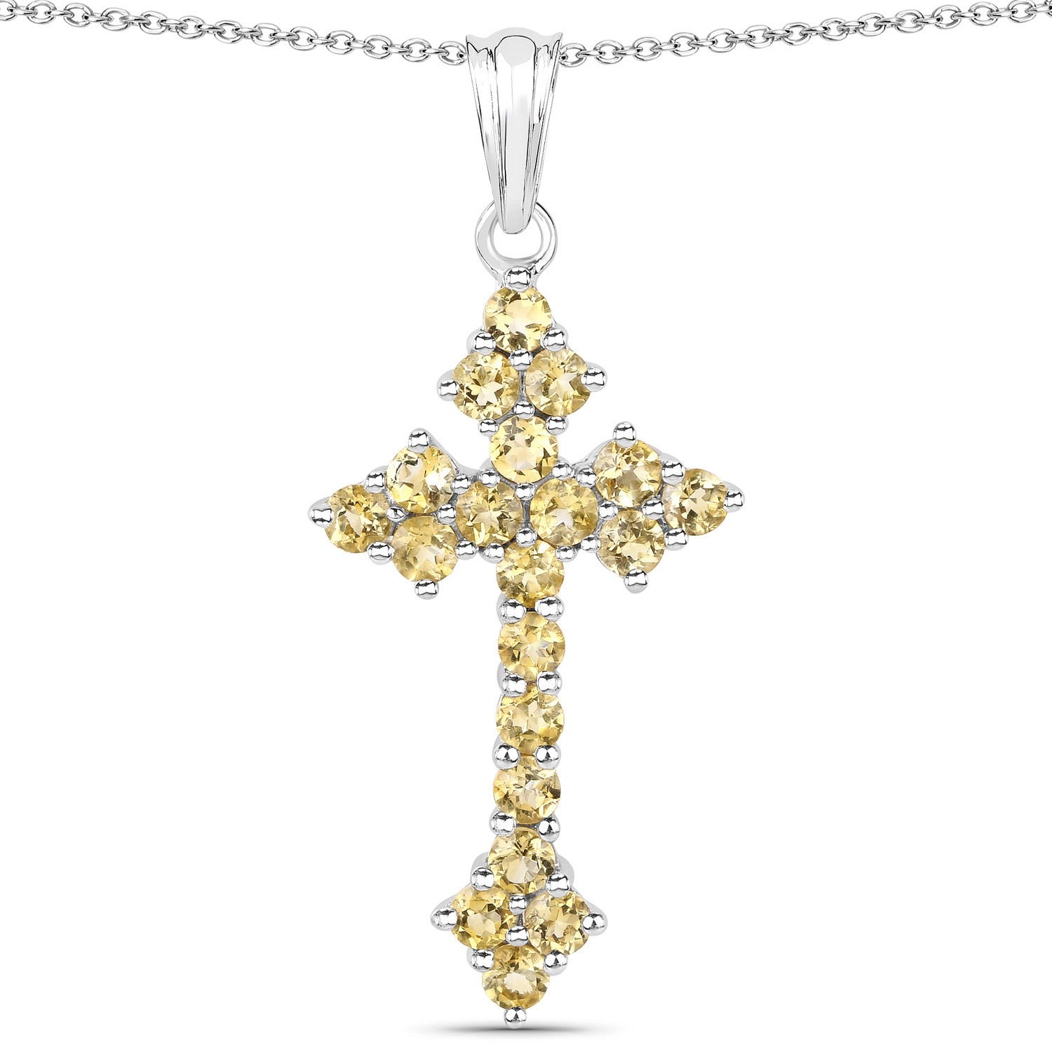 Natural Citrine Silver Cross Necklace