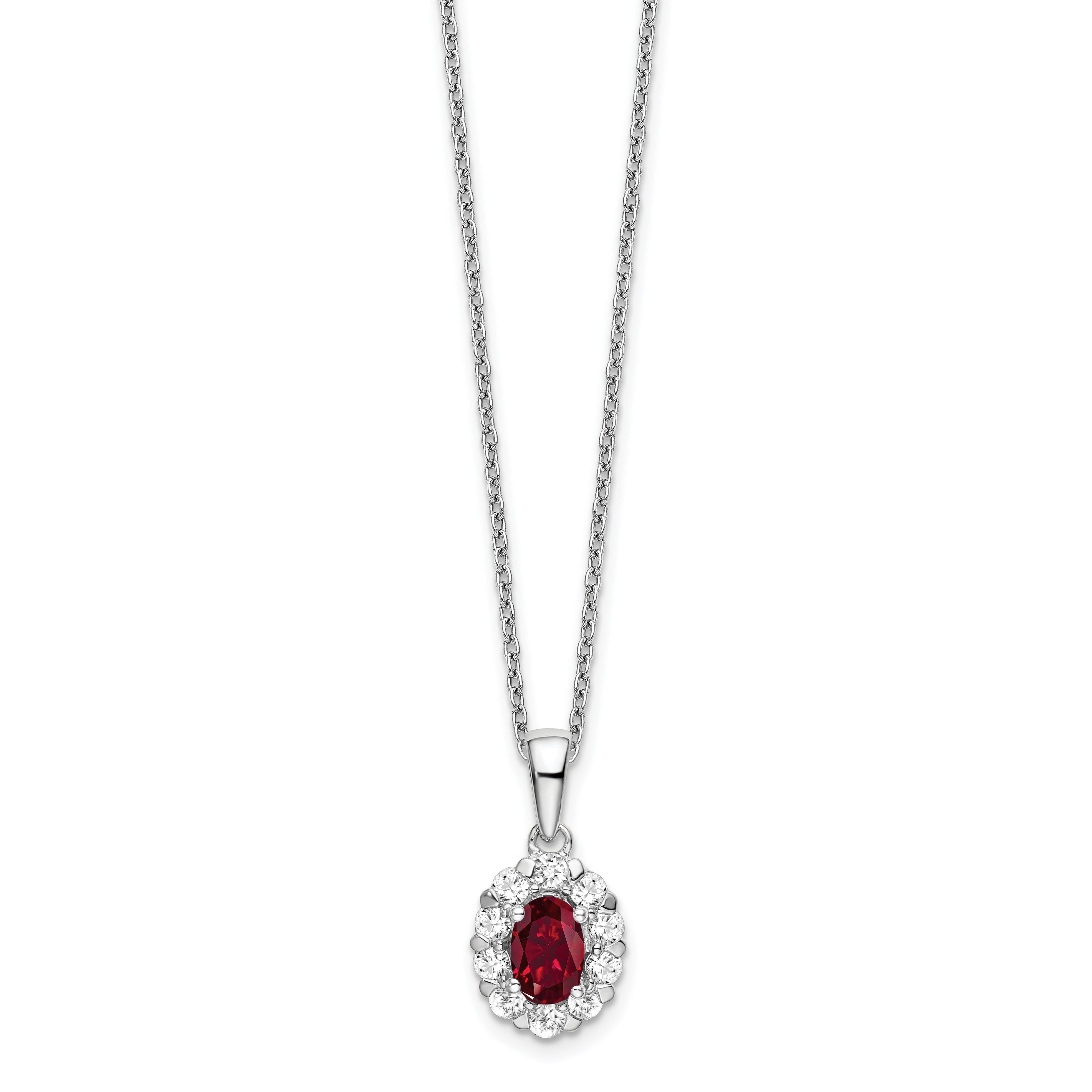1.65 Ct Oval Red Lab Created Ruby and Diamond Prong 14k White Gold Halo Pendant Necklace