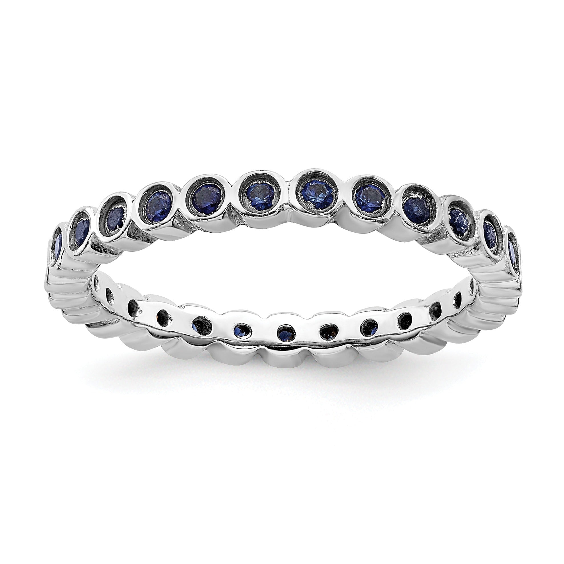 0.41 Ct Lab Created Sapphire Bezel Sterling Silver Stackable Eternity Ring