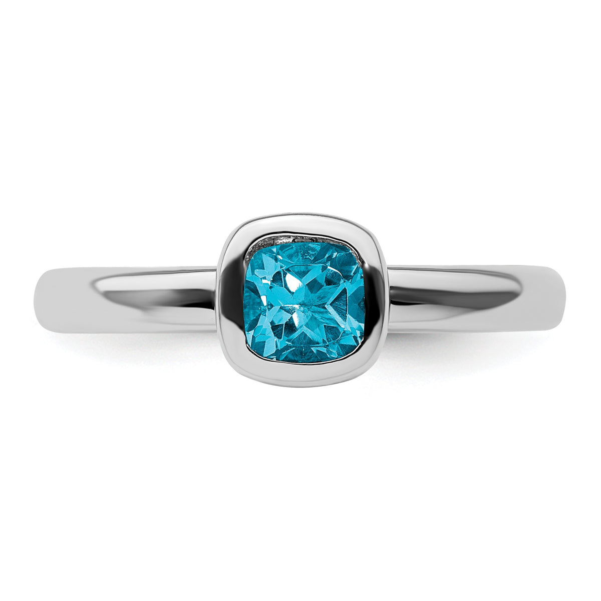 Cushion Cut Gemstone Bezel Set Sterling Silver Stackable Unisex Solitaire Ring