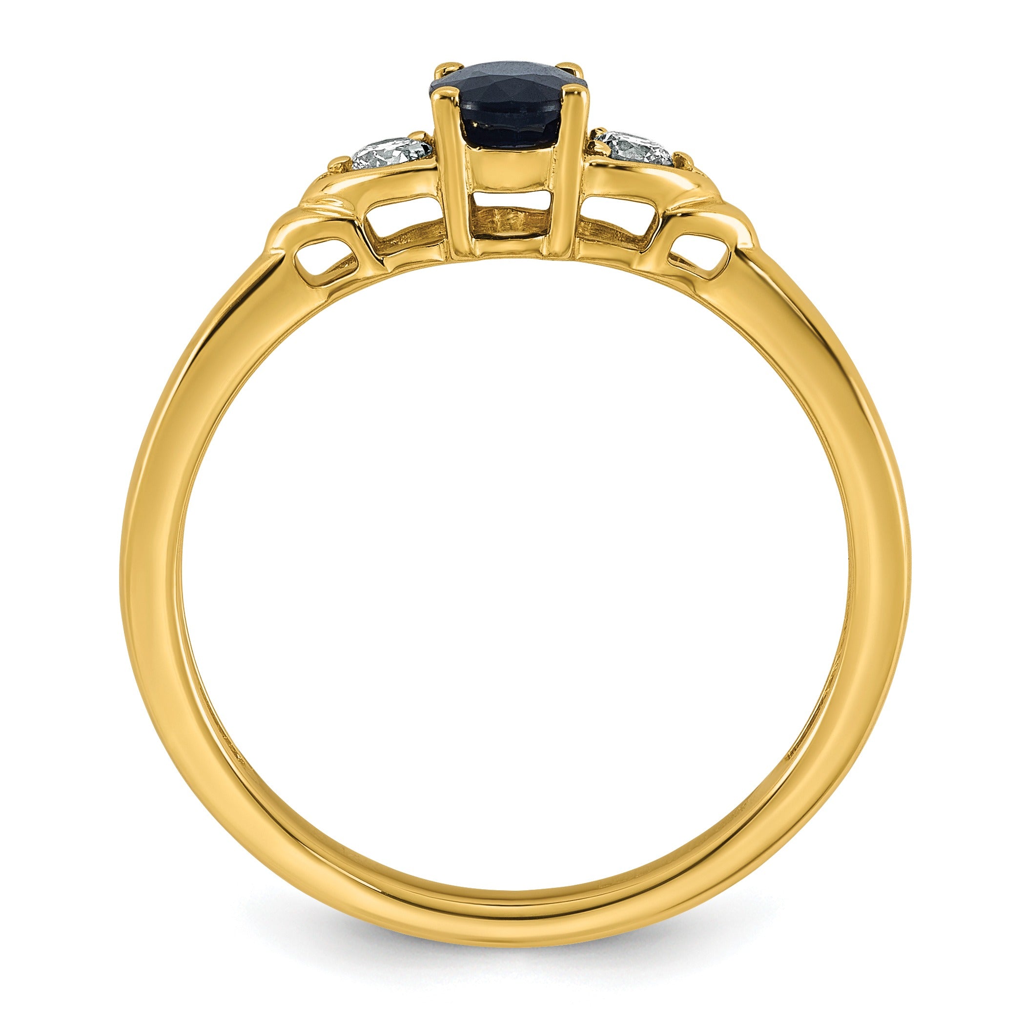 0.08 Ct Oval Blue Created Sapphire & Lab Diamond Prong 14K Gold Three Stone Ring