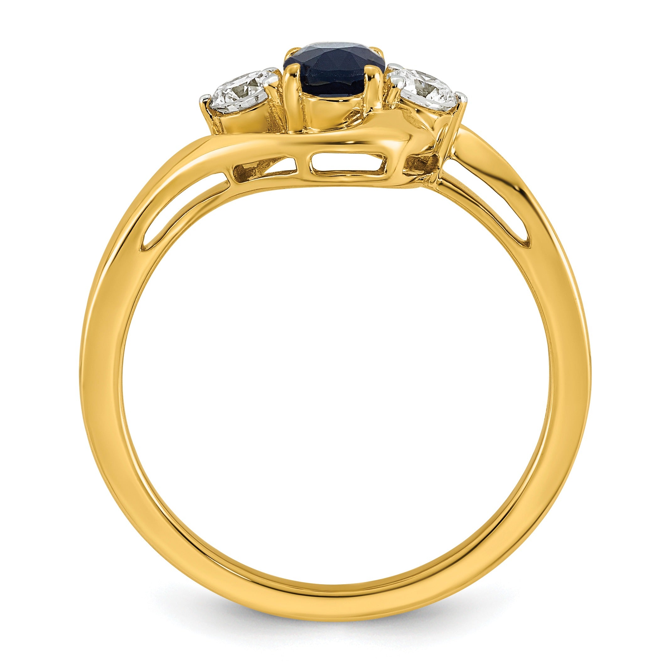0.23 Ct Oval Blue Created Sapphire & Lab Diamond Prong 14K Gold Three Stone Bypass Ring