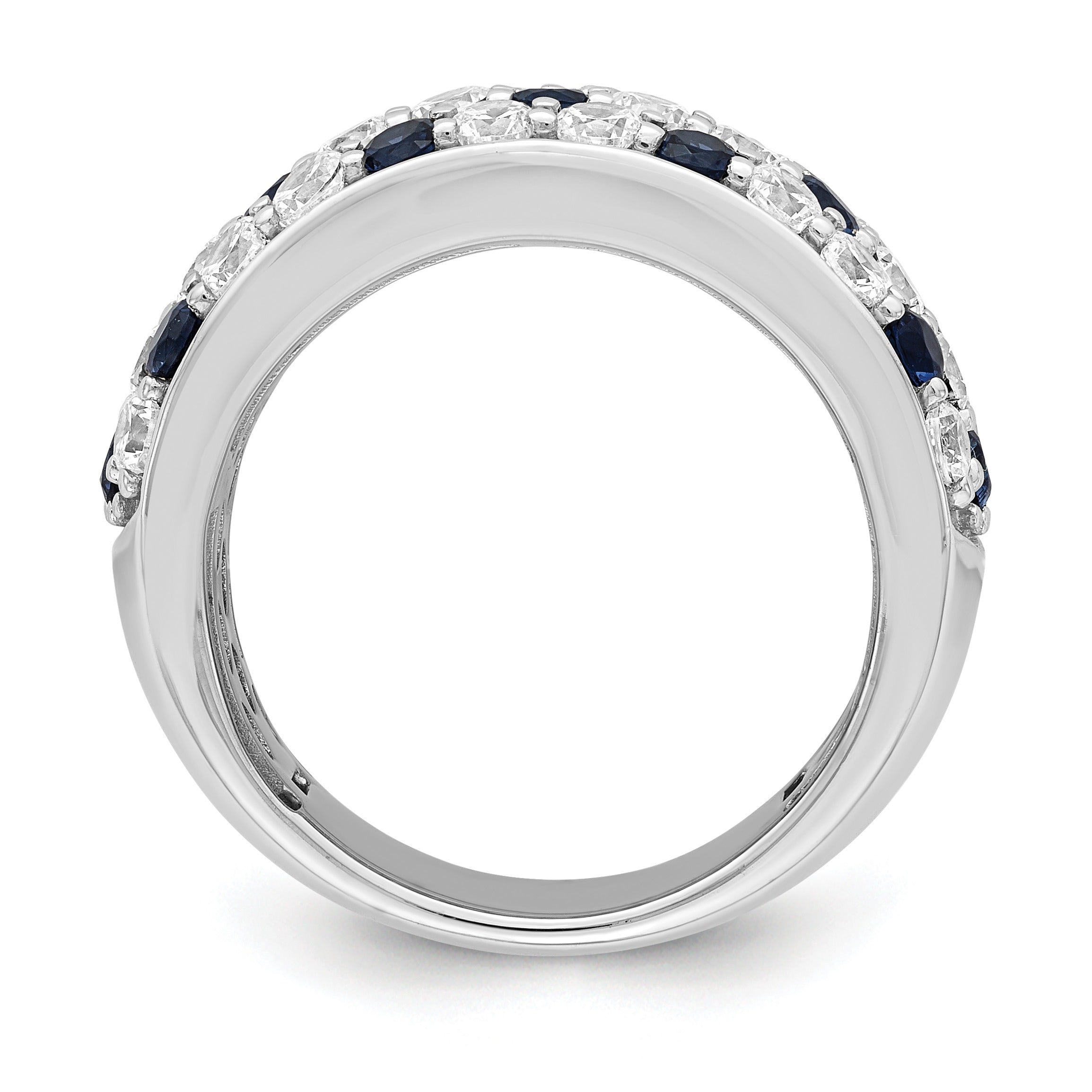 1.44 Ct Round Blue Sapphire & Lab Diamond Pavé 14K White Gold Cocktail Ring
