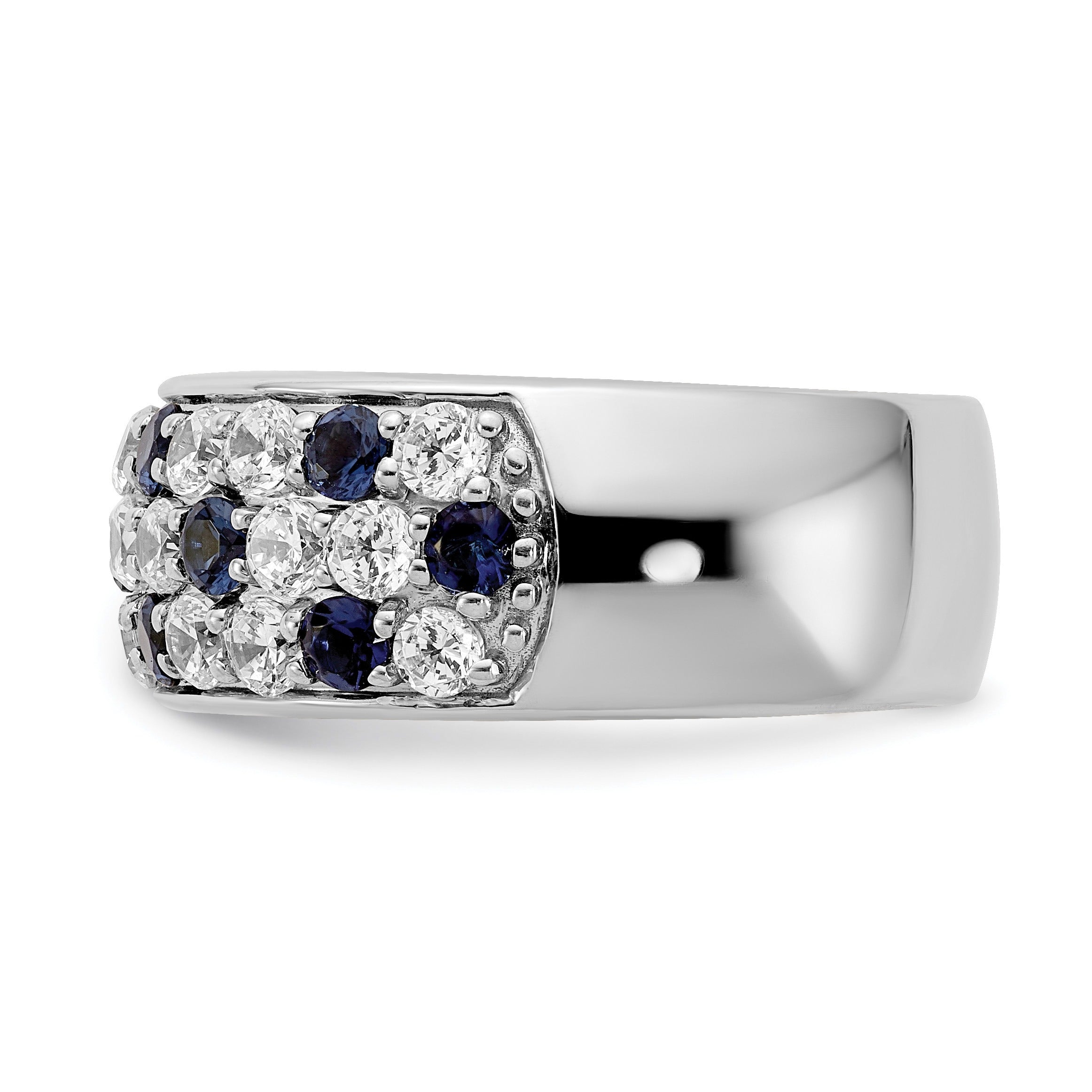 1.44 Ct Round Blue Sapphire & Lab Diamond Pavé 14K White Gold Cocktail Ring