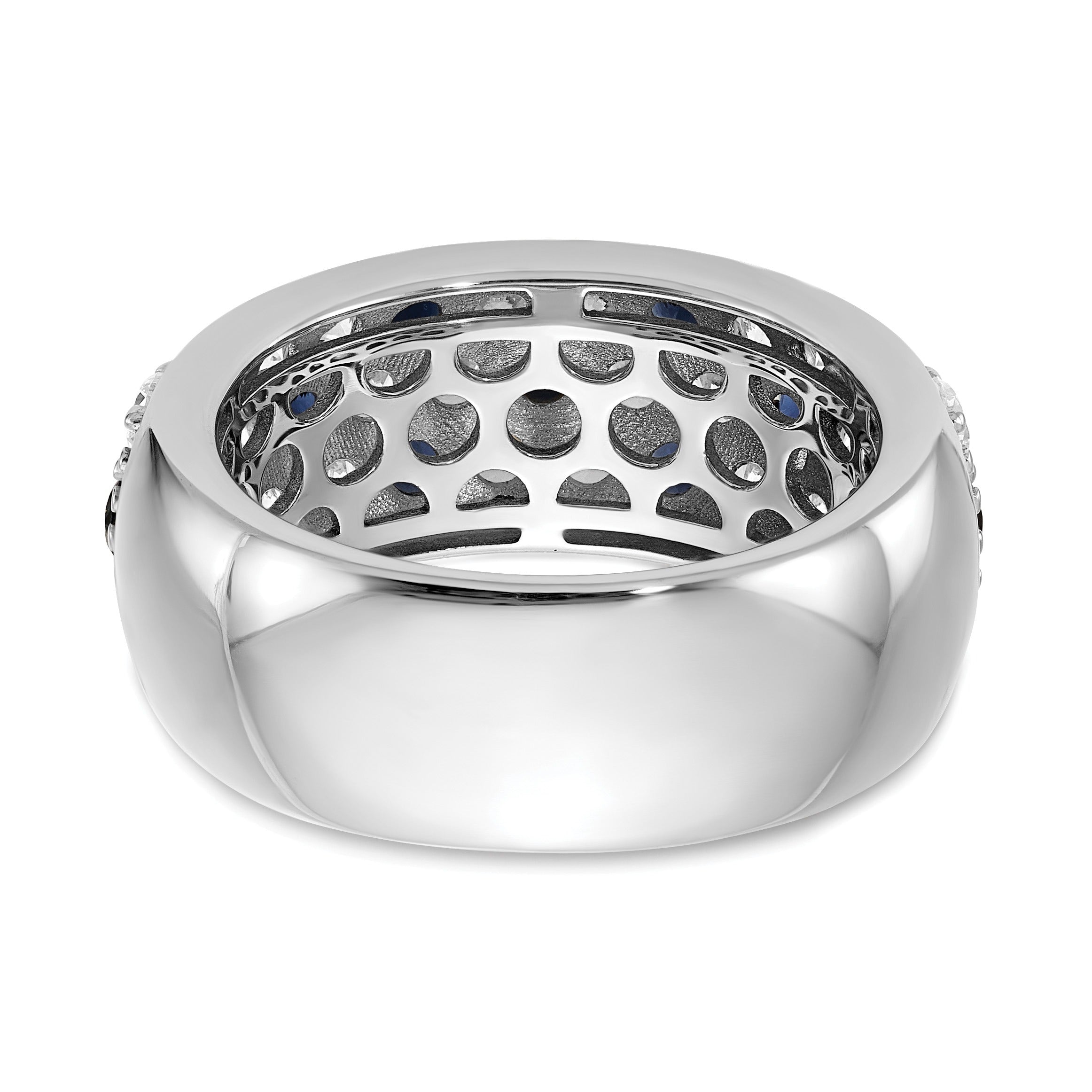 1.44 Ct Round Blue Sapphire & Lab Diamond Pavé 14K White Gold Cocktail Ring
