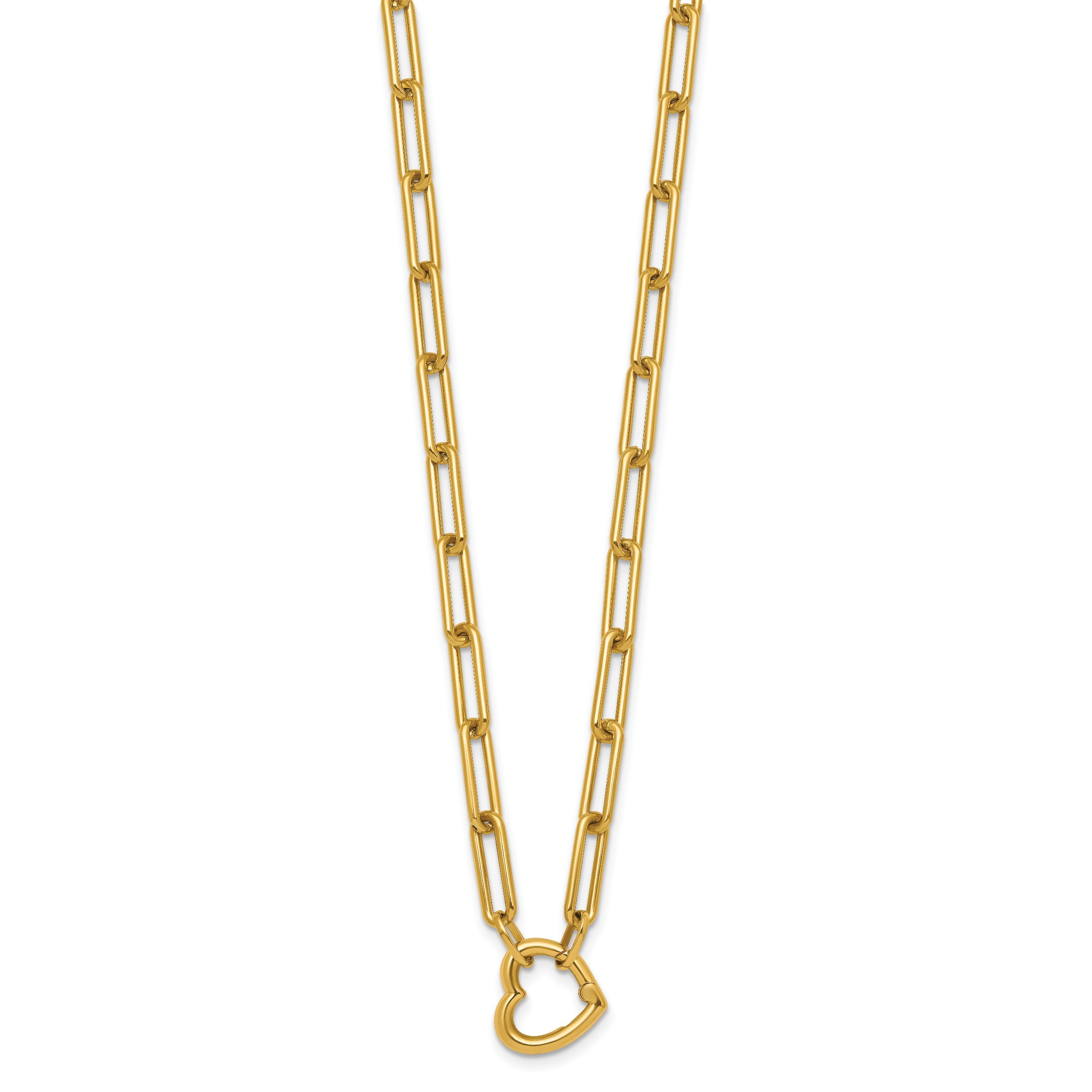 14K Yellow Gold Heart Pendant Necklace with Paperclip Chain
