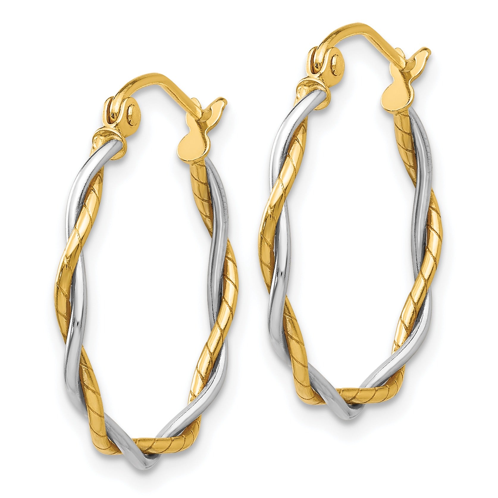 14k Gold Two-tone Twisted Round Hoop Earrings