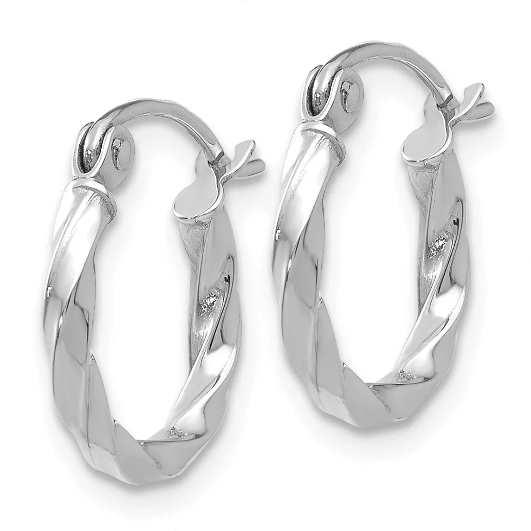14k White Gold Twisted Hoop Earring