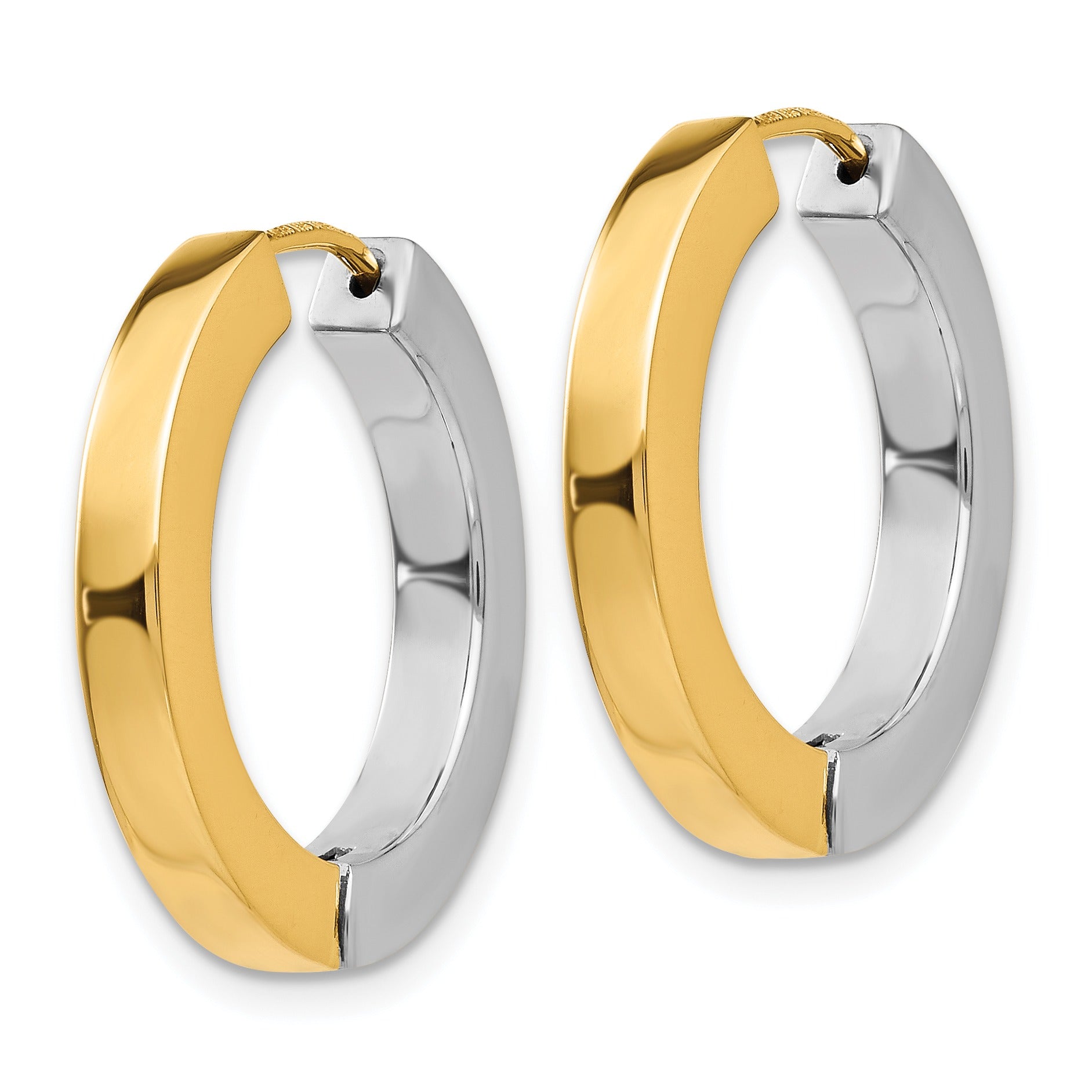 14k Gold Two-tone Hollow Hinged Hoop Earrings