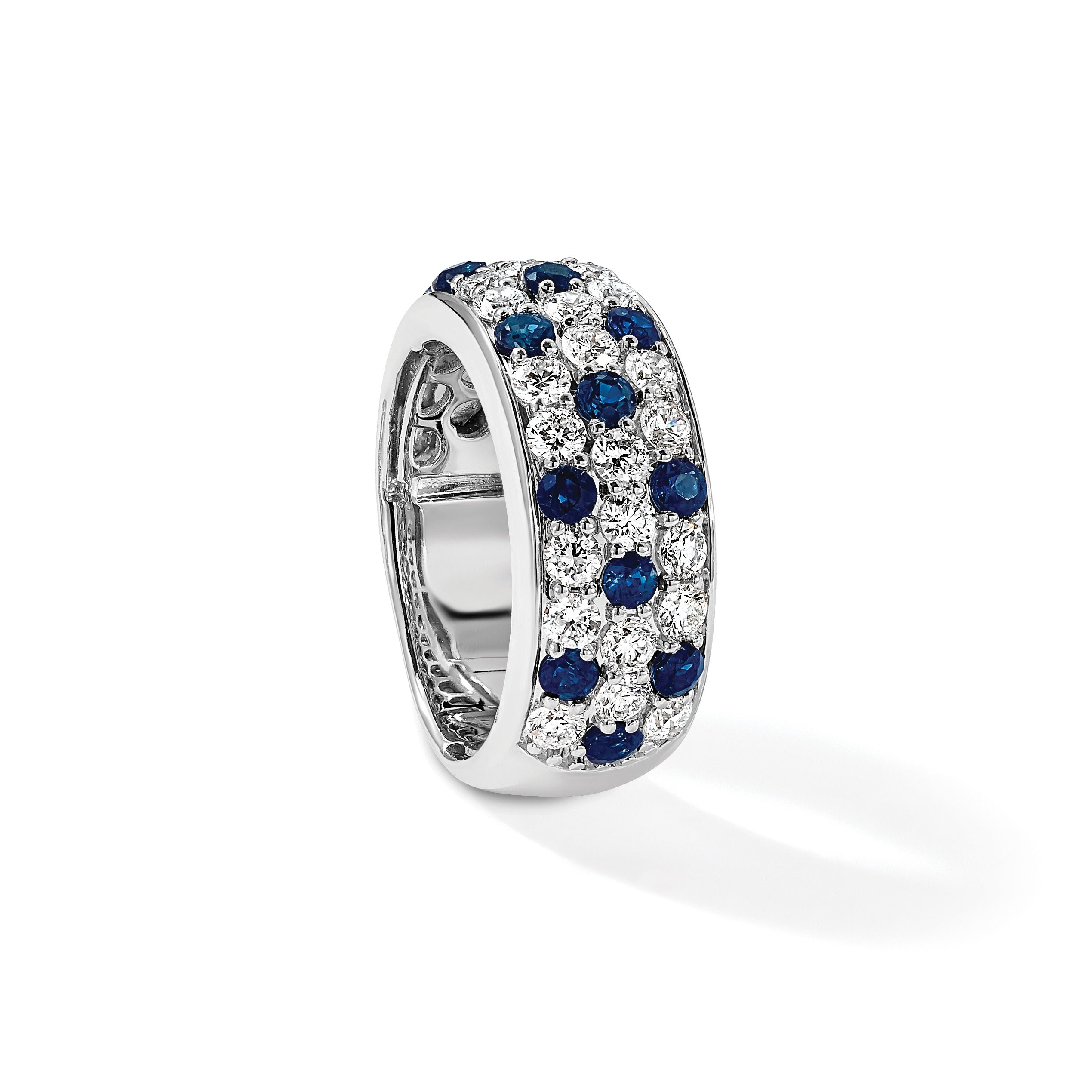 1.44 Ct Round Blue Sapphire & Lab Diamond Pavé 14K White Gold Cocktail Ring