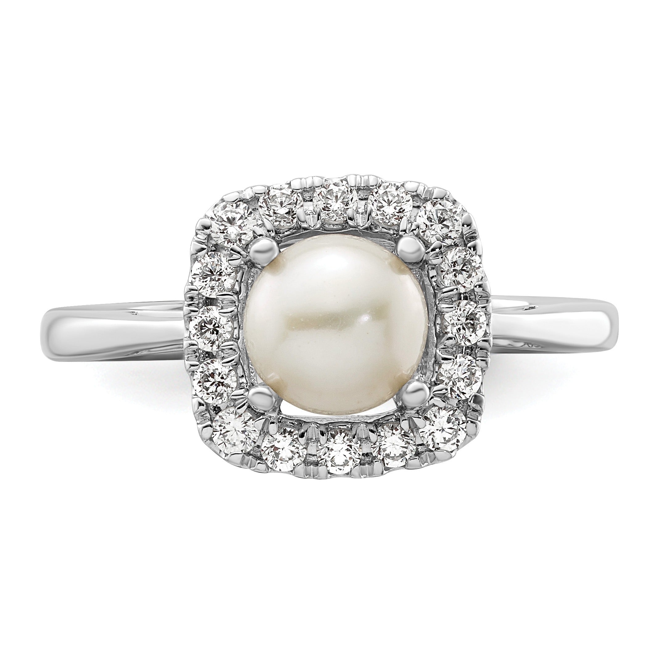 1/4 ct Lab Grown Diamond Freshwater Cultered Pearl Halo Ring 14k White Gold