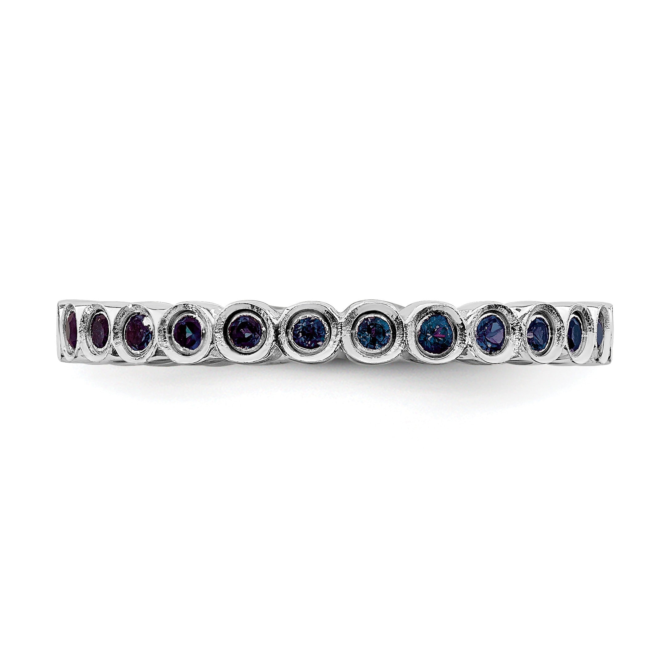 Round Blue Lab Created Sapphire Bezel Sterling Silver Stackable Eternity Ring