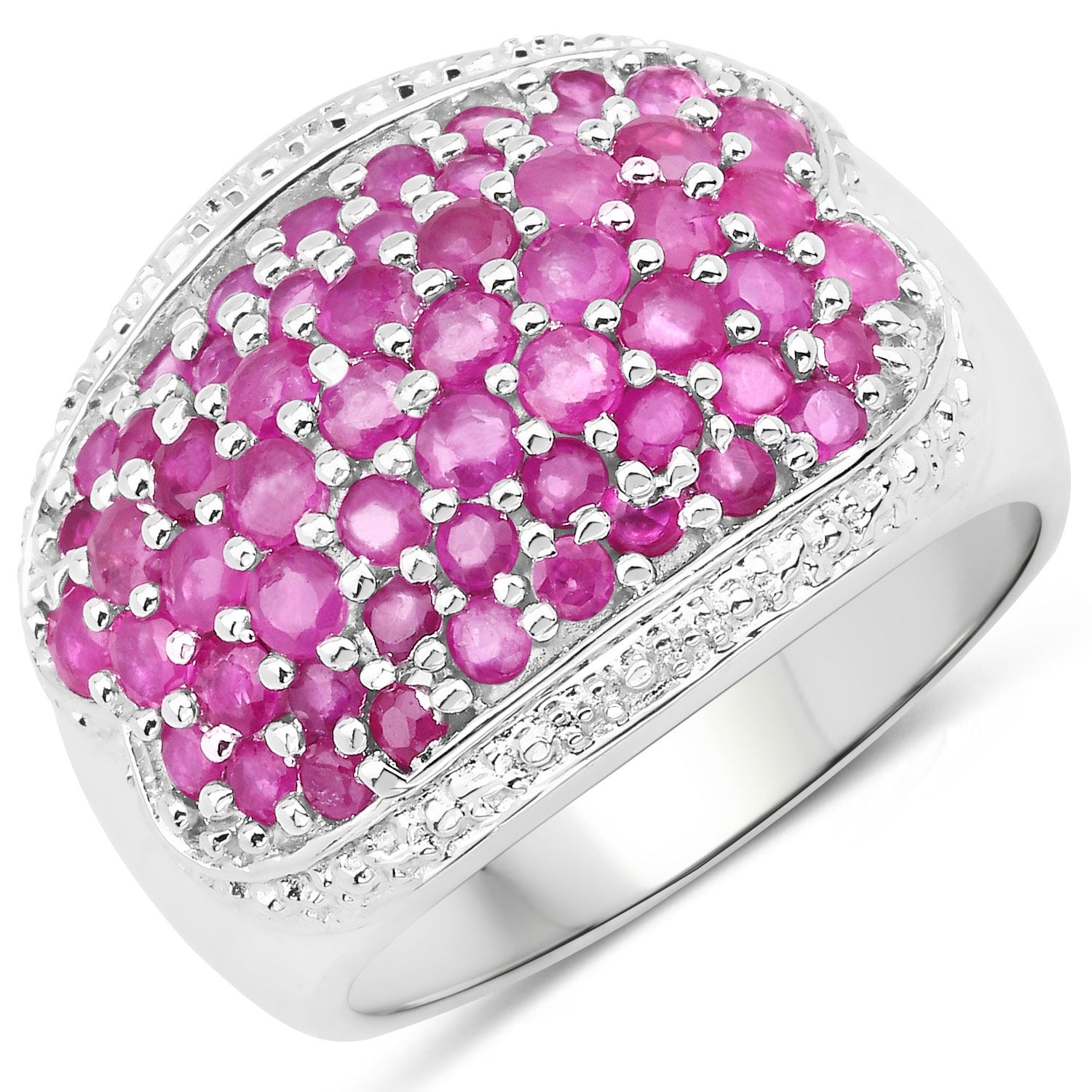2.78 Ct Round Cut Pink Ruby Prong Silver Cluster Dome Ring