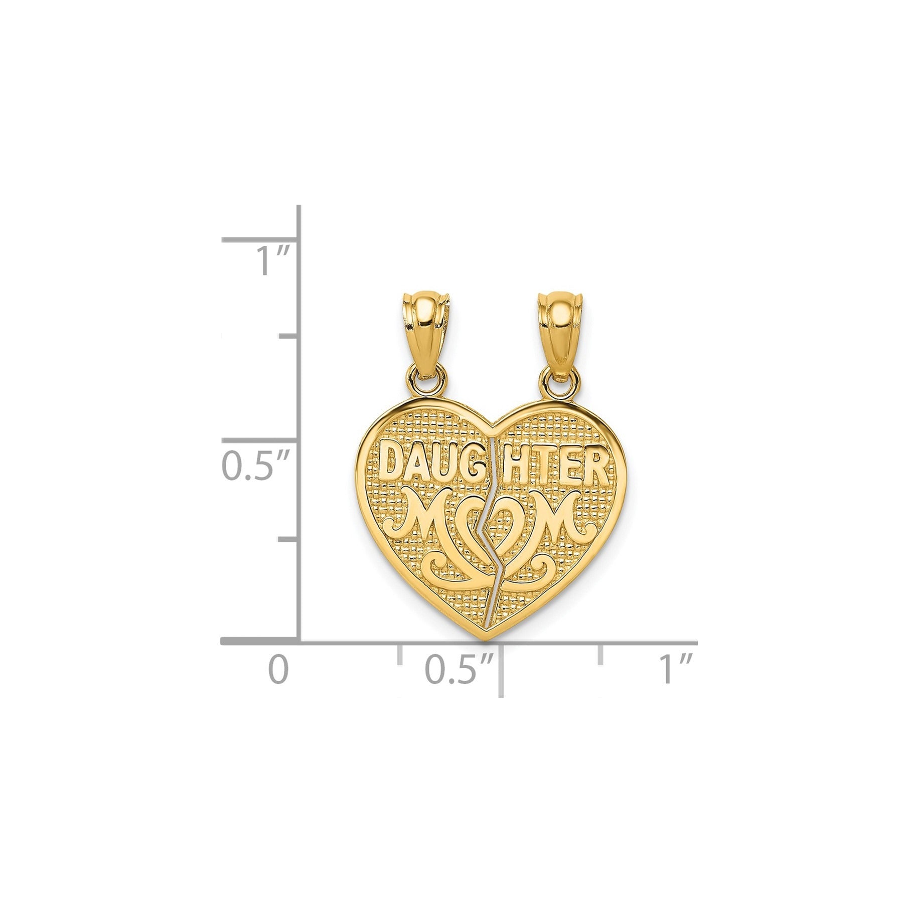 14k Solid Gold DAUGHTER-MOM Break-Apart Heart Pendant Fine Color Jewels