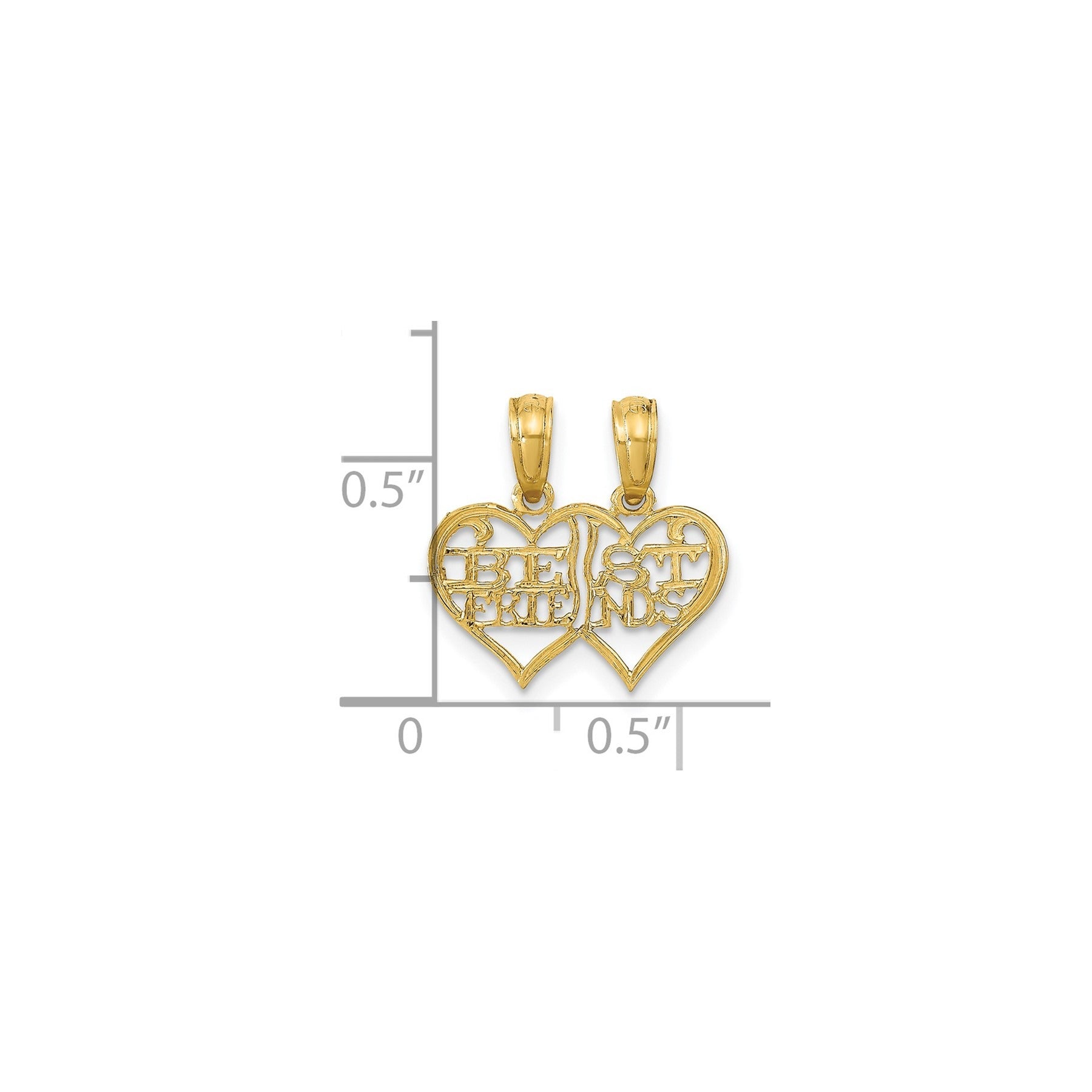 14K Real Gold Break-Apart Best Friends Heart Pendant Fine Color Jewels
