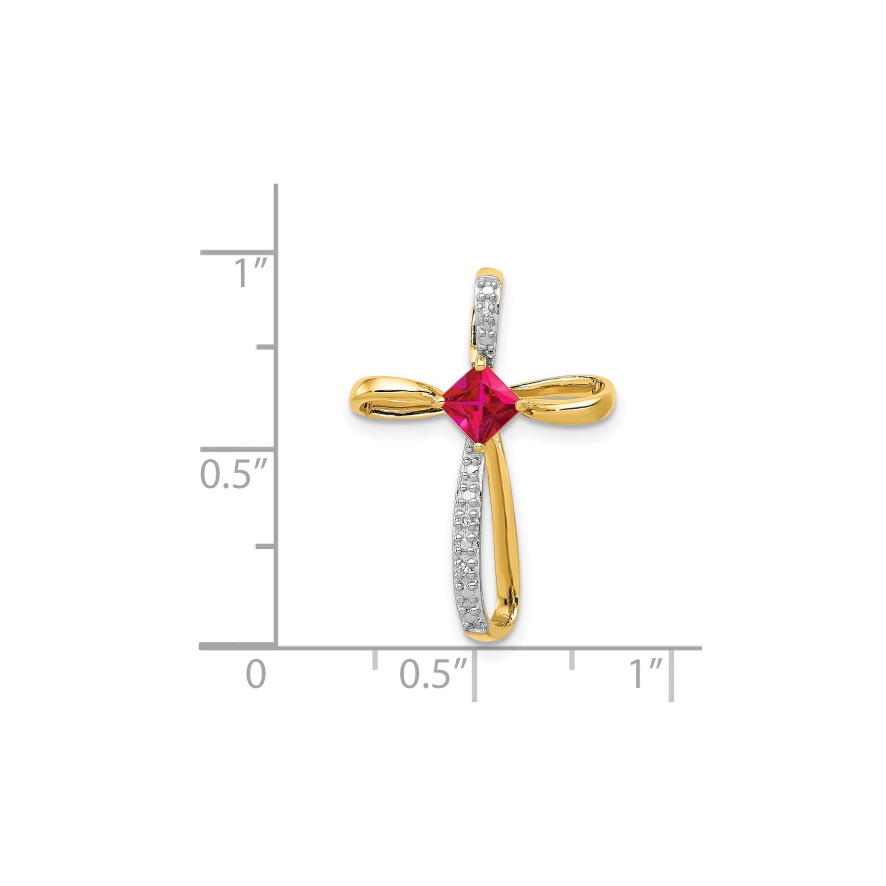 Lab Created Ruby and Diamond Cross Pendant Gold