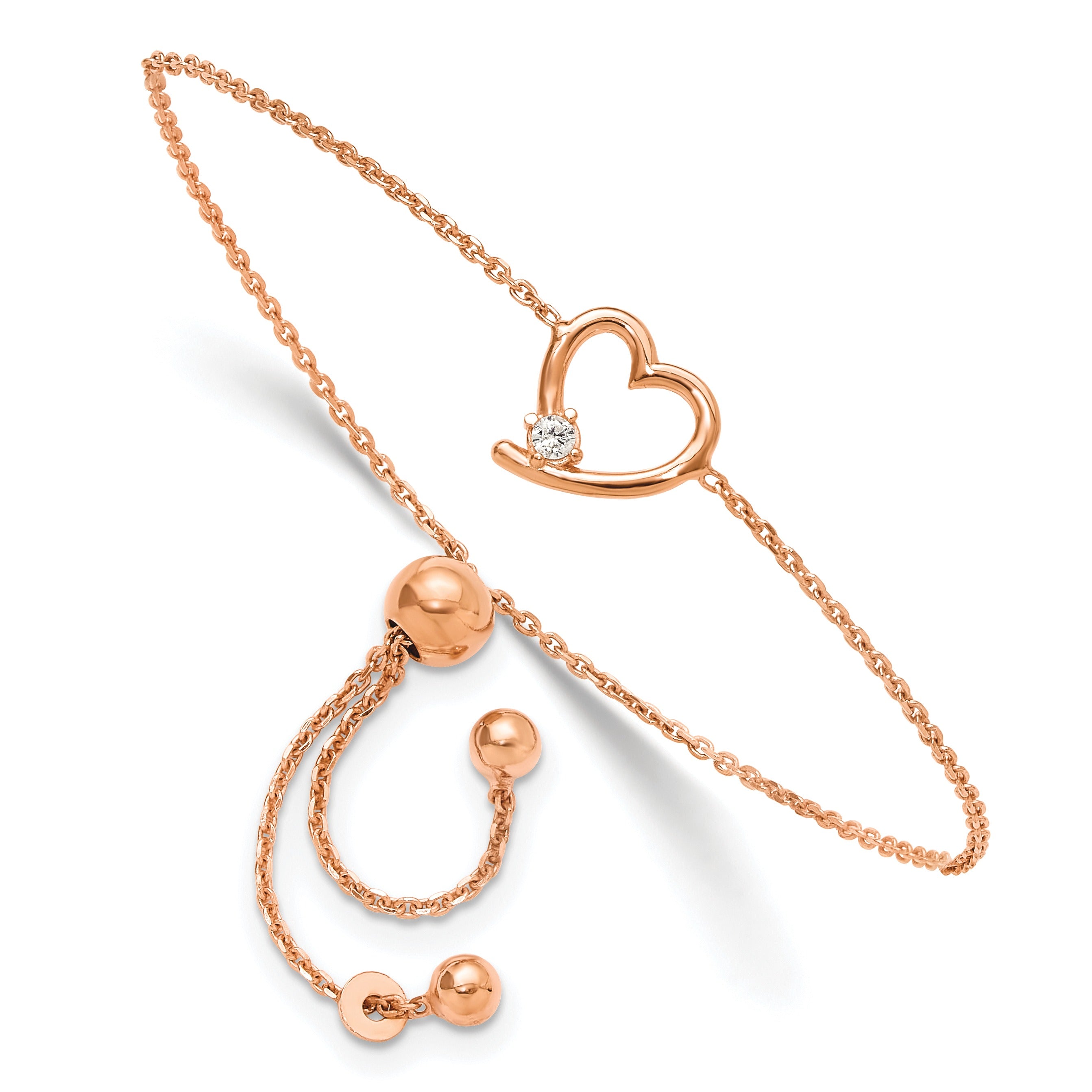 CZ Silver Rose Gold-plated Open Heart Adjustable Bracelet
